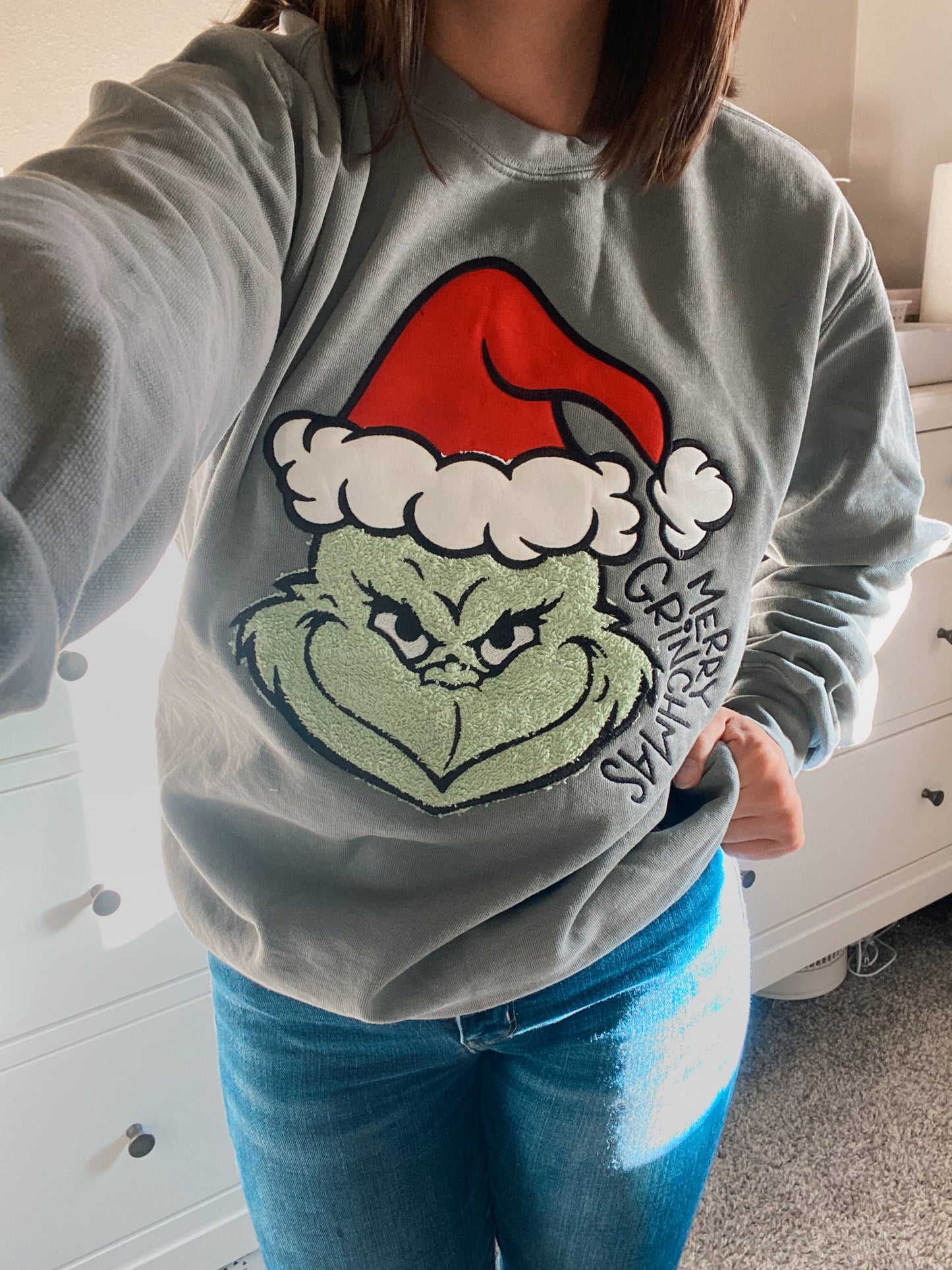Christmas Grinch Appliqué Sweatshirt | Embroidered