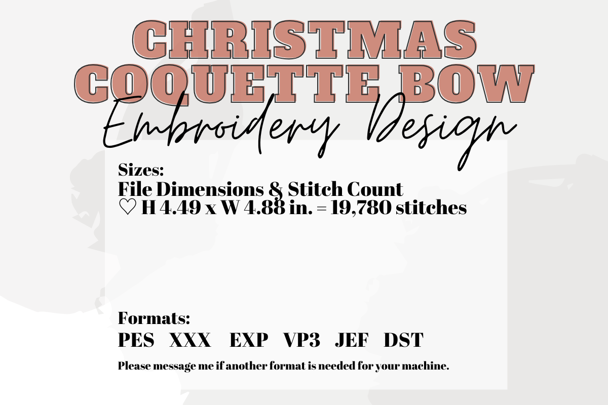 Christmas Coquette Bow Embroidery Design | Digital Download