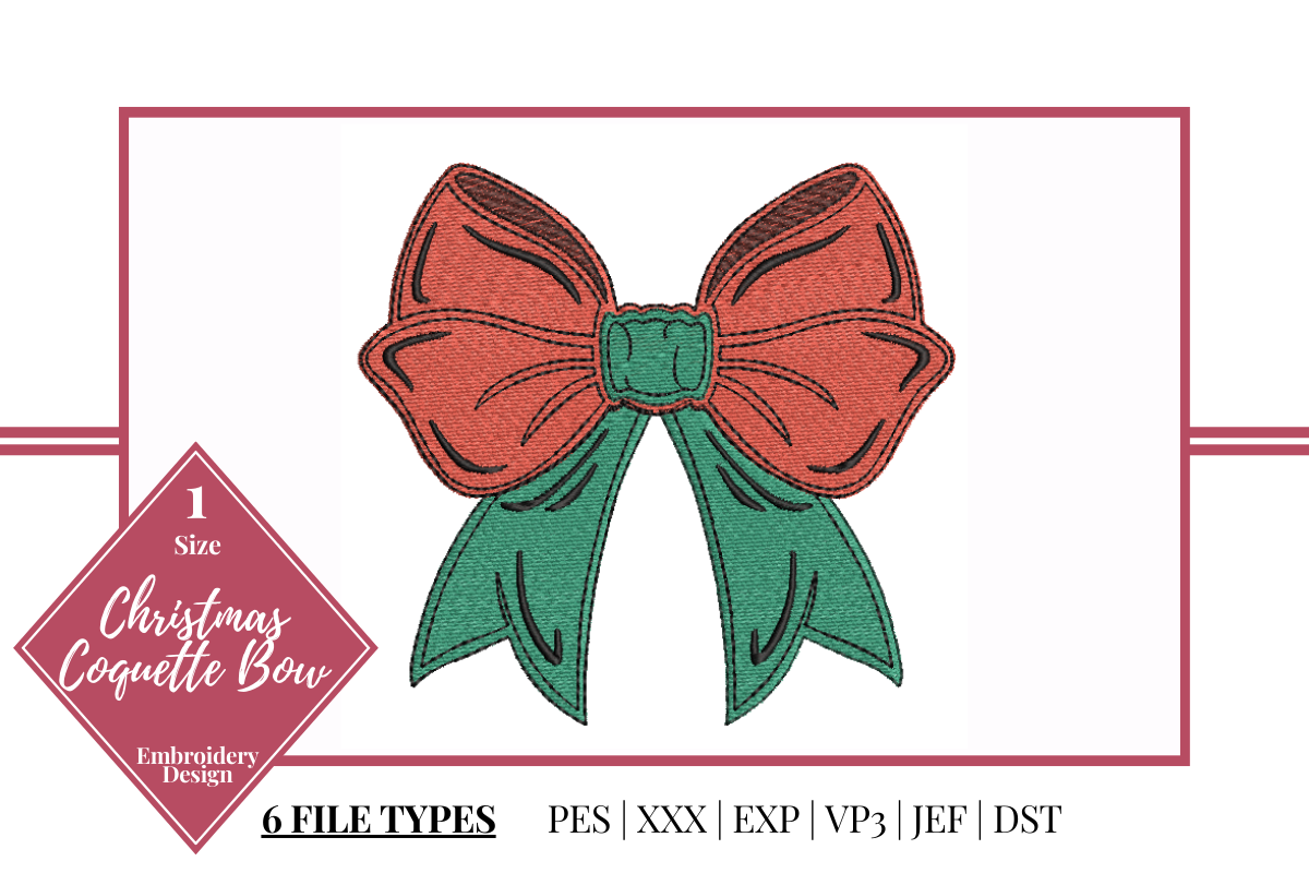 Christmas Coquette Bow Embroidery Design | Digital Download