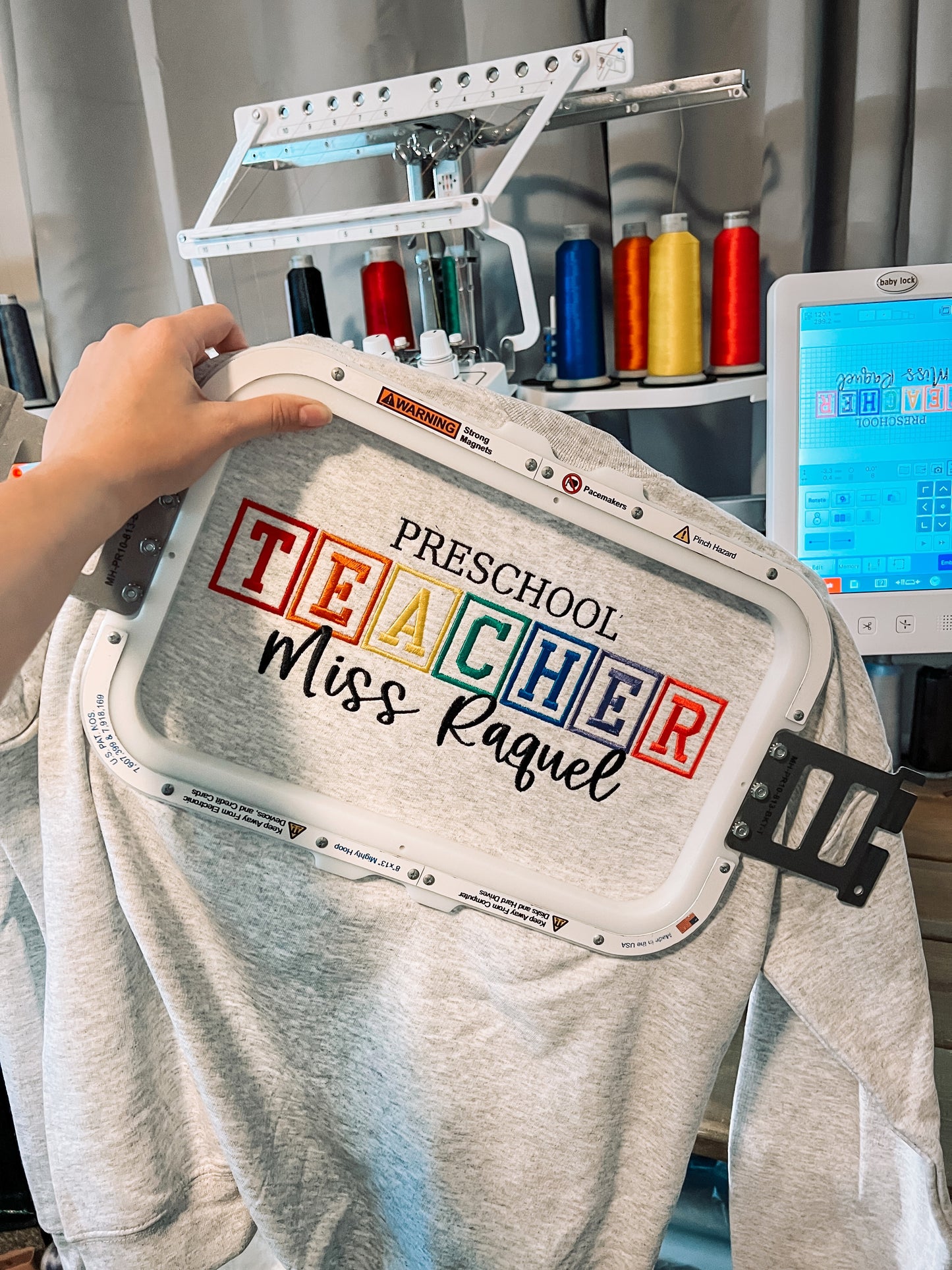 Teacher Rainbow Block Name Sweatshirt | Embroidered