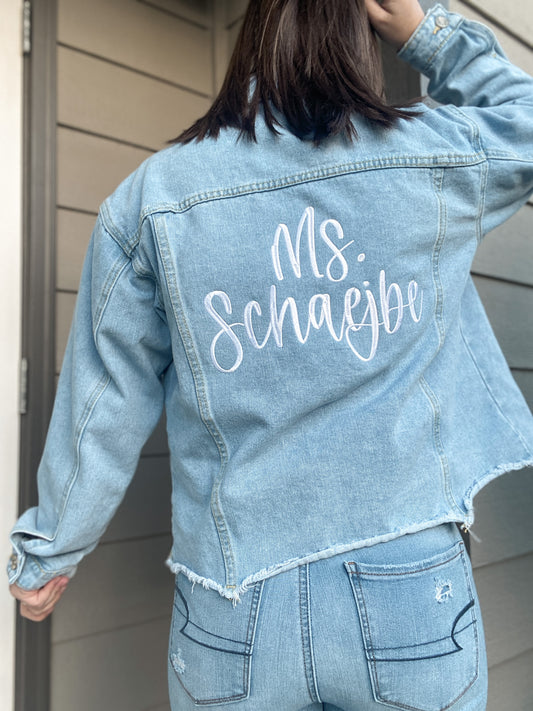 Custom Cropped Embroidered Name Denim Jacket