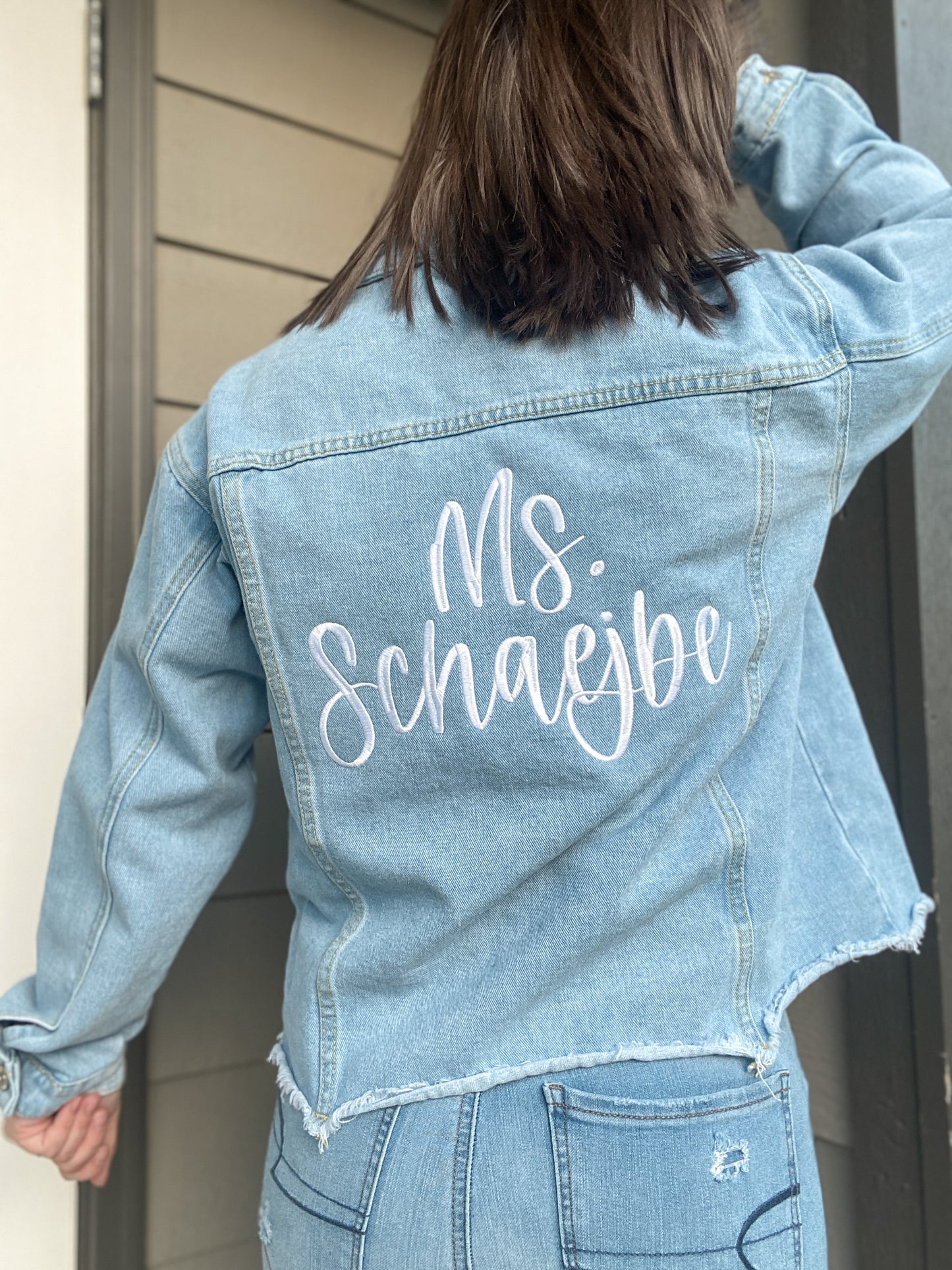 Custom Cropped Embroidered Name Denim Jacket