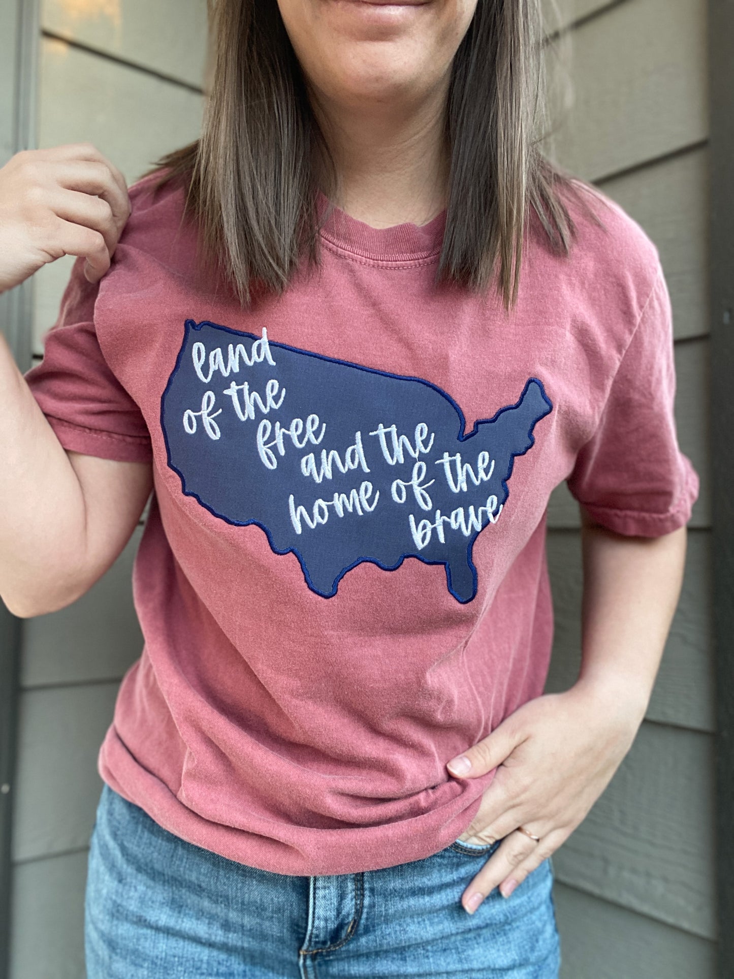US Map Quote Embroidered Tee