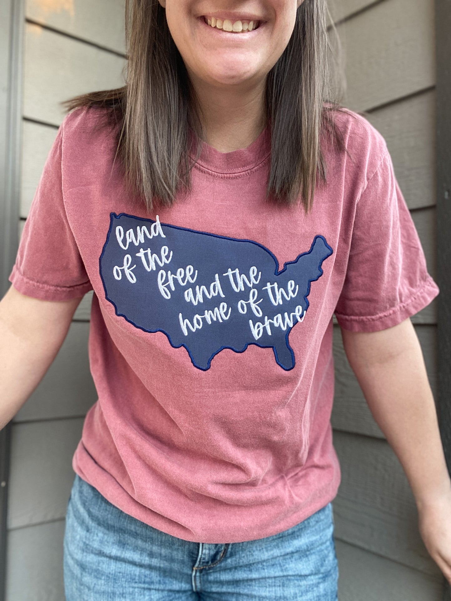 US Map Quote Embroidered Tee