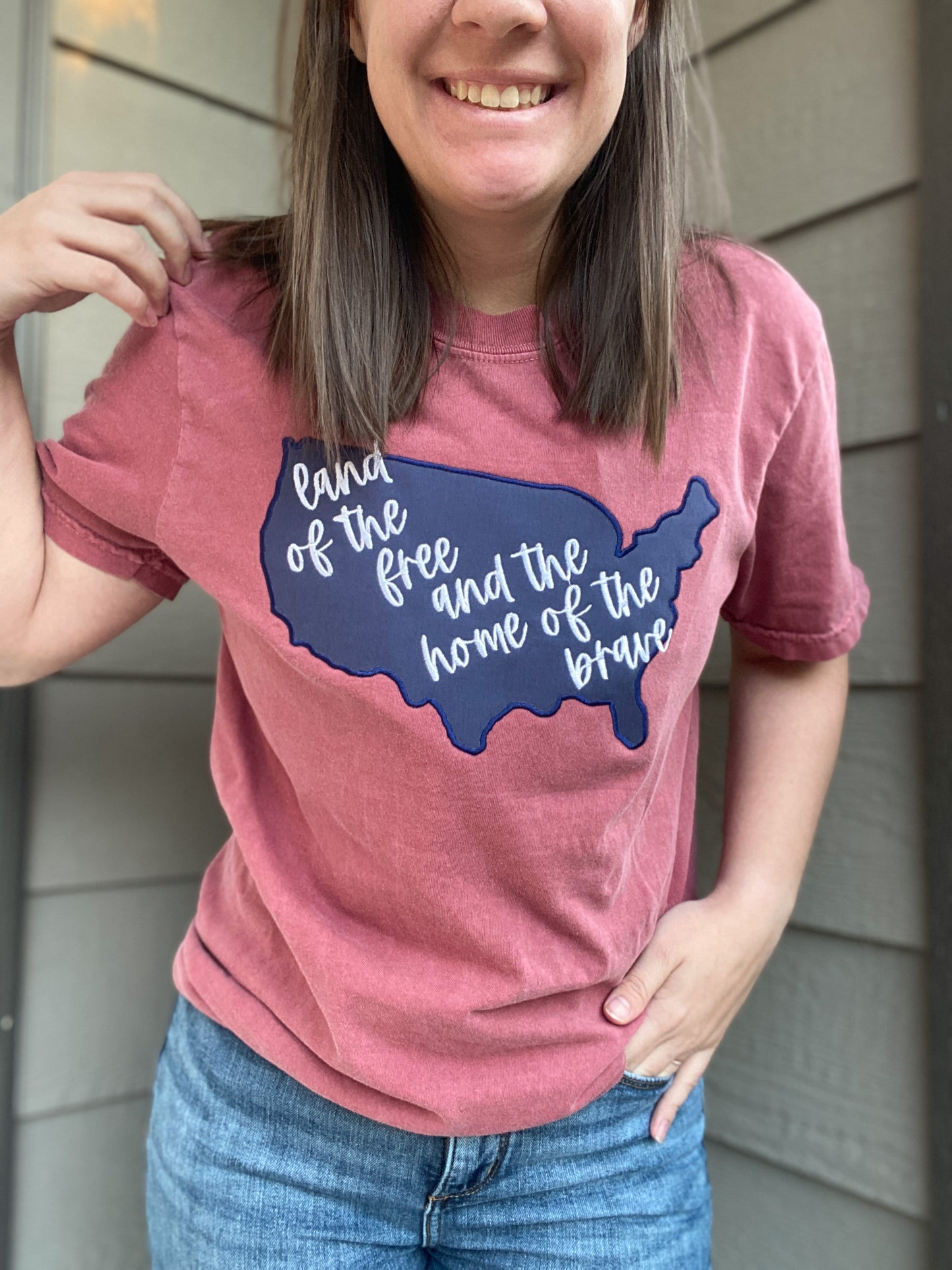 US Map Quote Embroidered Tee