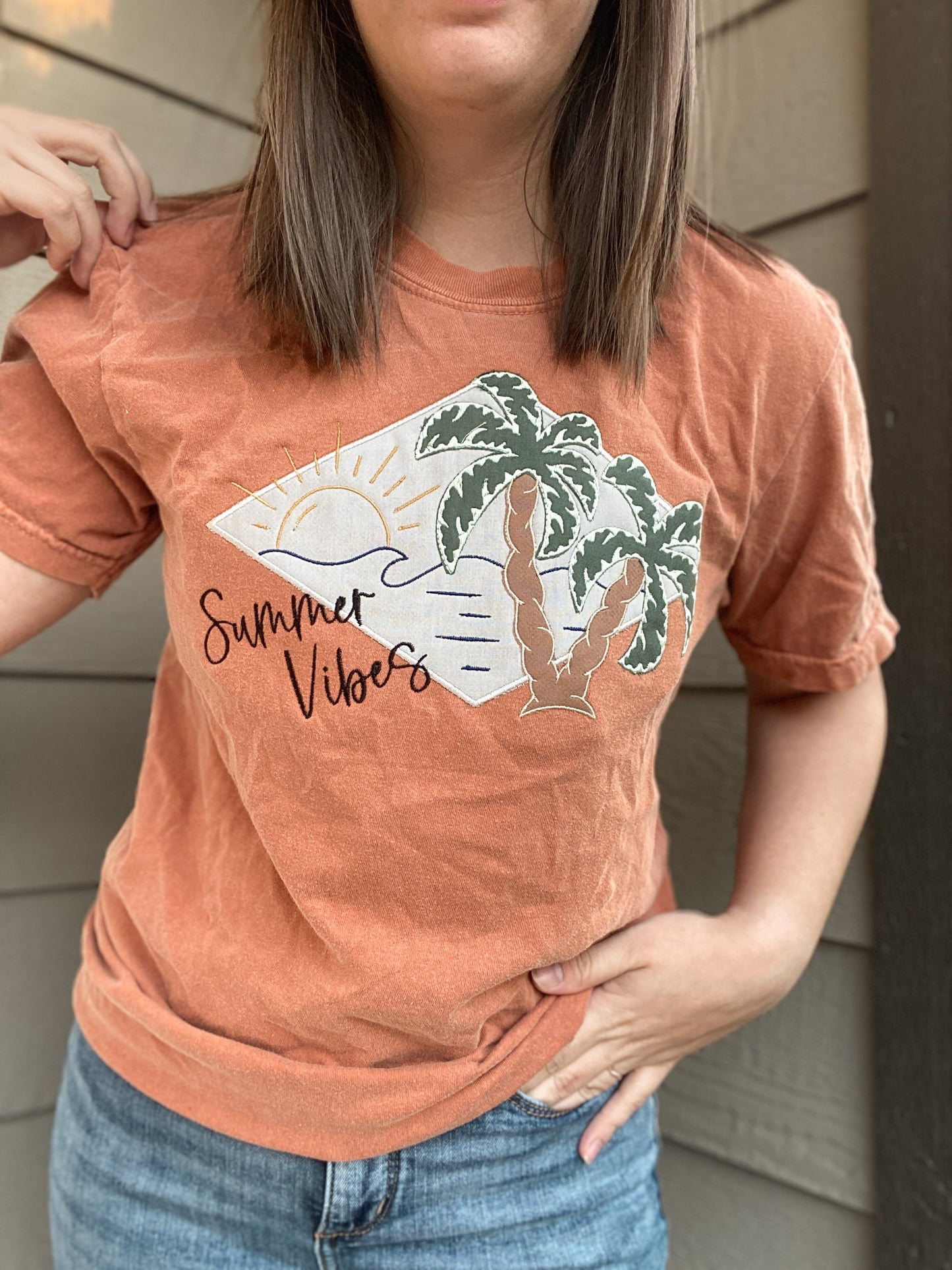 Summer Vibes Applique Embroidered Tee