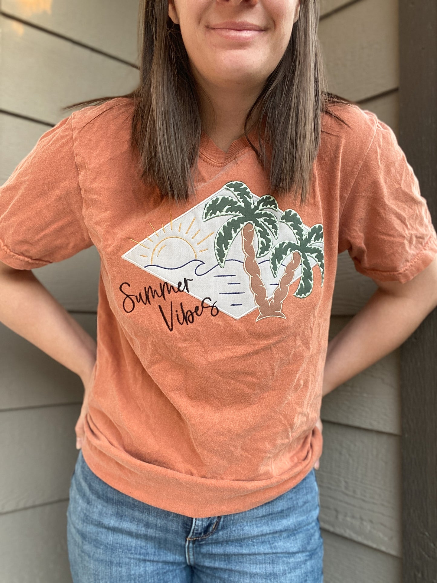 Summer Vibes Applique Embroidered Tee