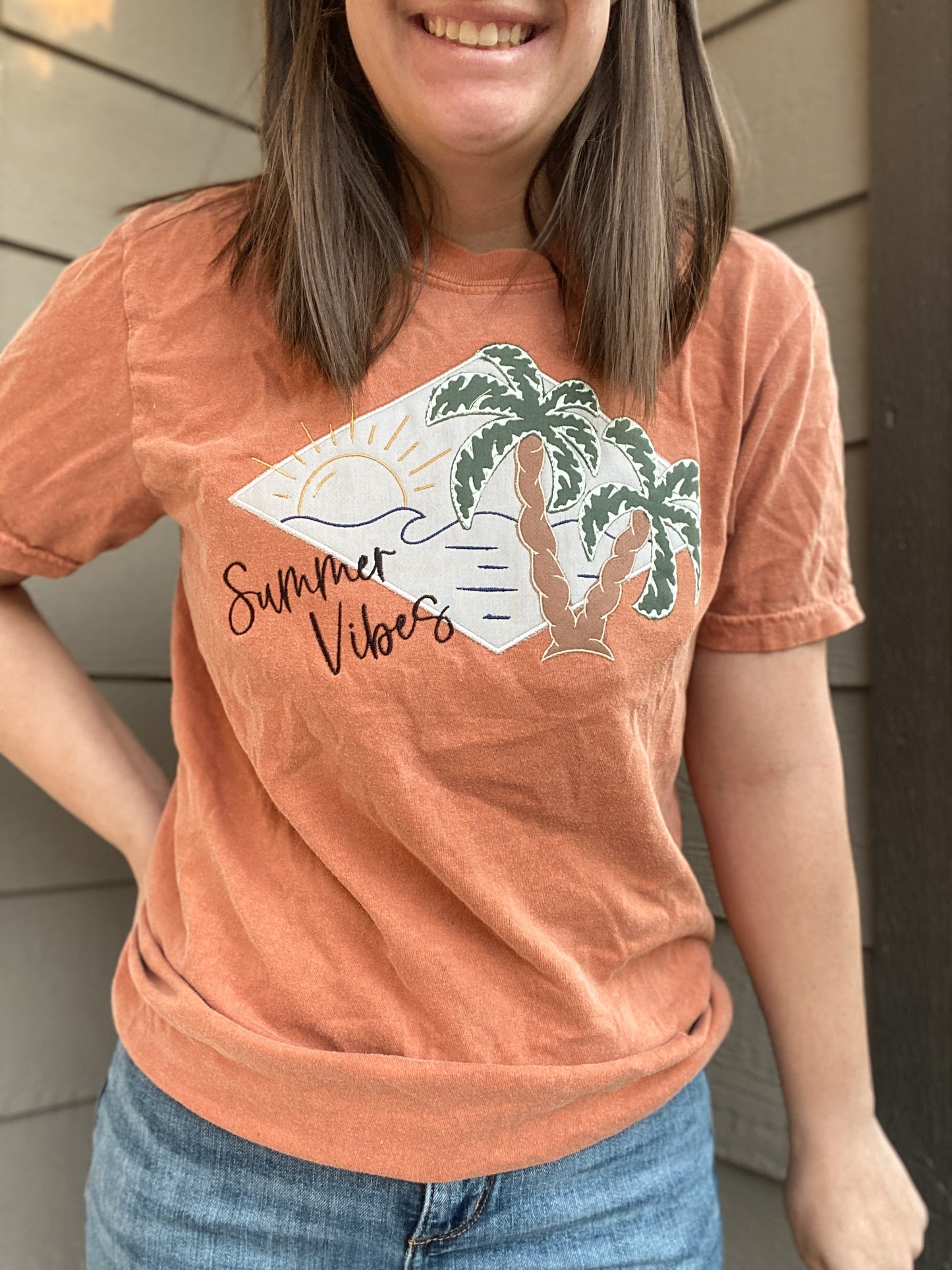 Summer Vibes Applique Embroidered Tee