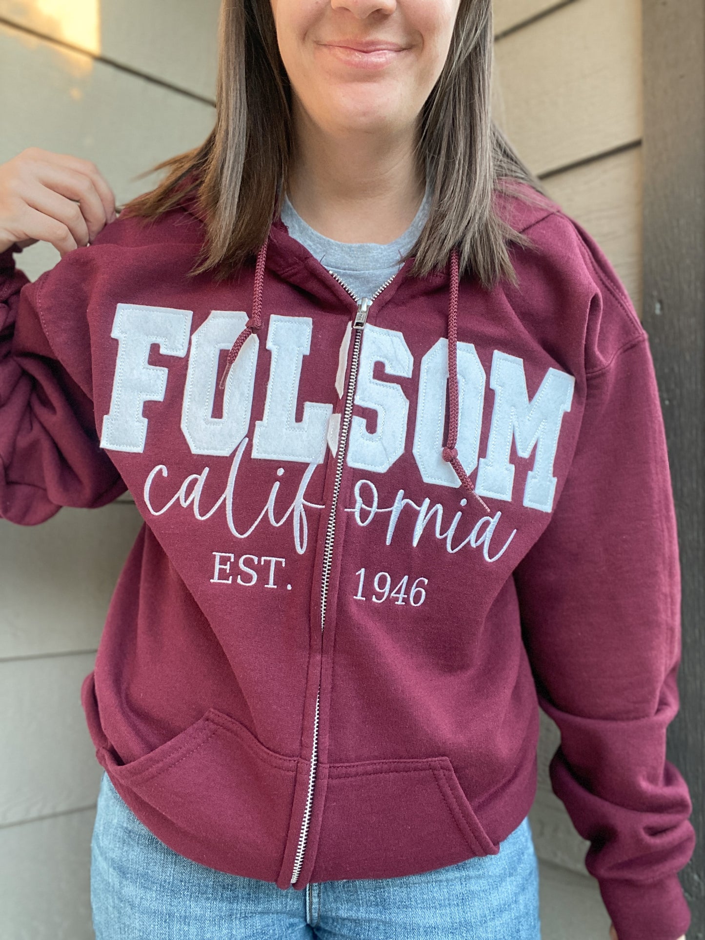 Custom City & State Applique Full Zip | Embroidered Apparel Zip Hoodie