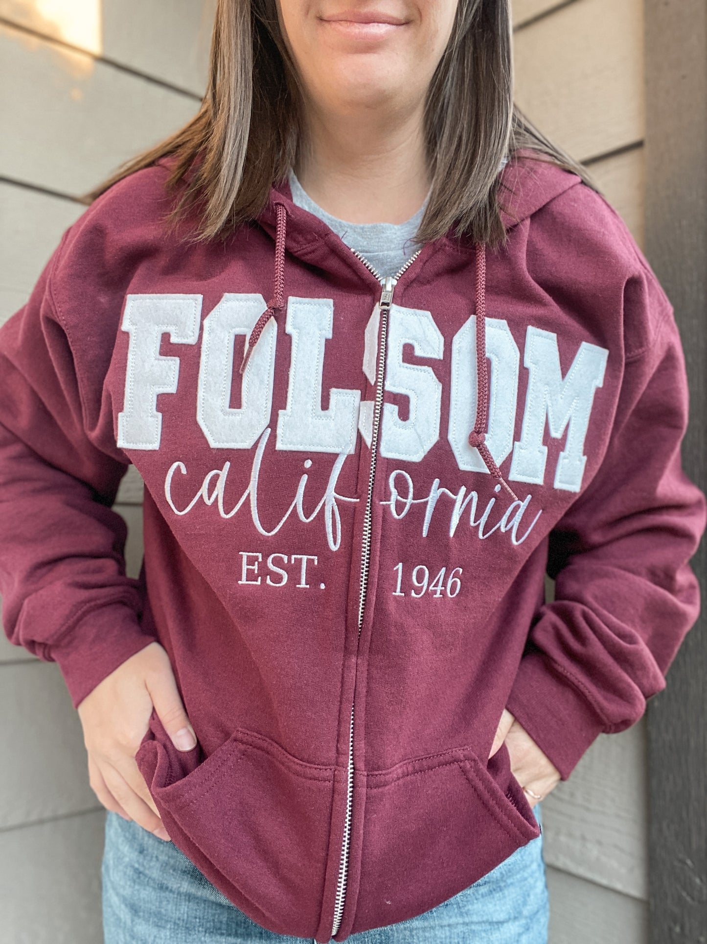 Custom City & State Applique Full Zip | Embroidered Apparel Zip Hoodie