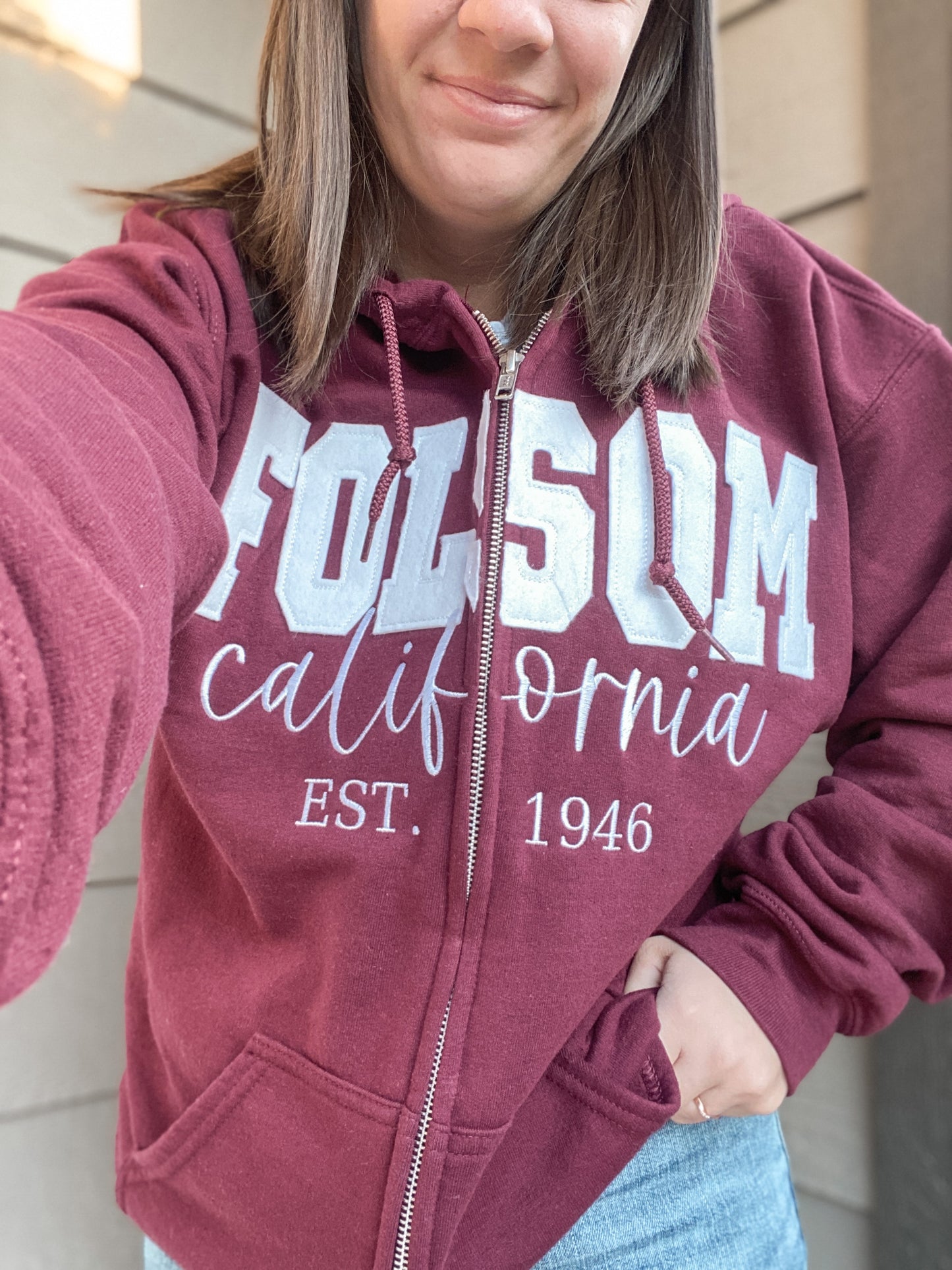 Custom City & State Applique Full Zip | Embroidered Apparel Zip Hoodie