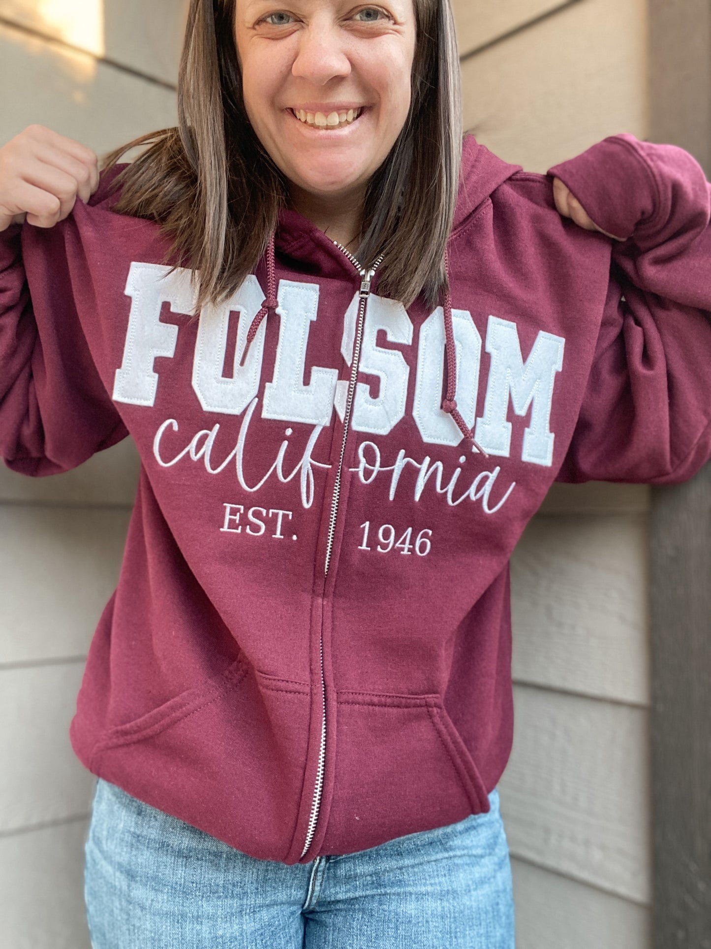 Custom City & State Applique Full Zip | Embroidered Apparel Zip Hoodie
