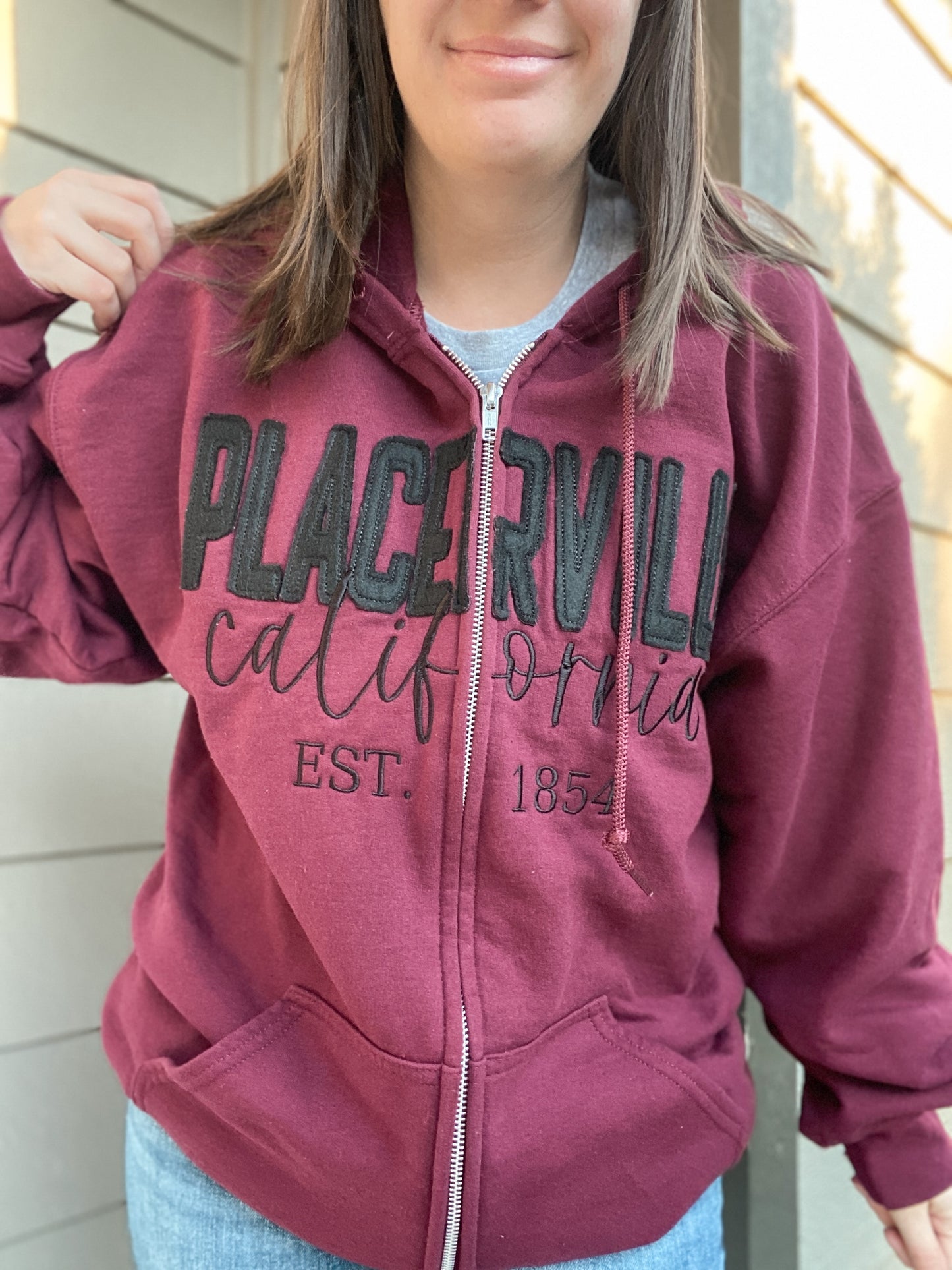 Custom City & State Applique Full Zip | Embroidered Apparel Zip Hoodie