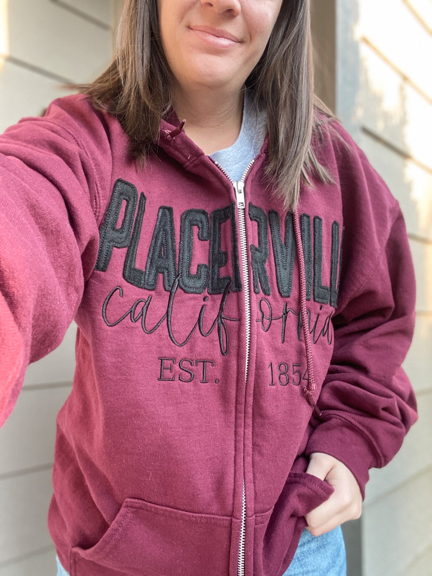 Custom City & State Applique Full Zip | Embroidered Apparel Zip Hoodie