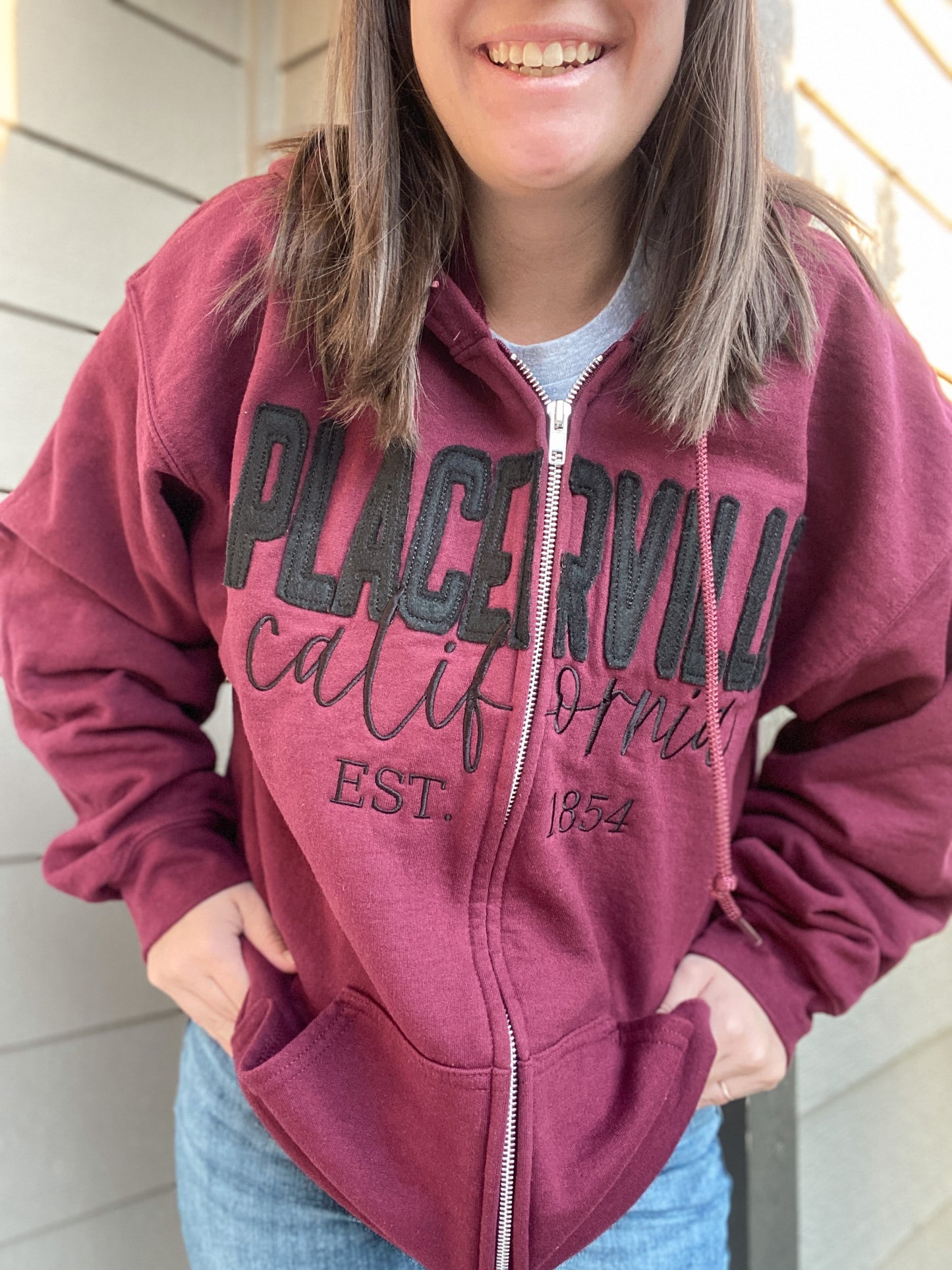 Custom City & State Applique Full Zip | Embroidered Apparel Zip Hoodie