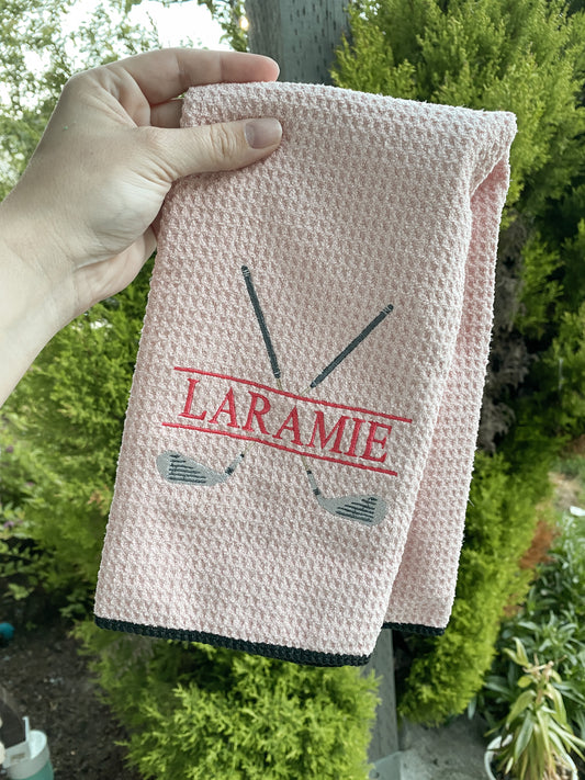 Custom Name Middle EMBROIDERED Waffle Golf Towel