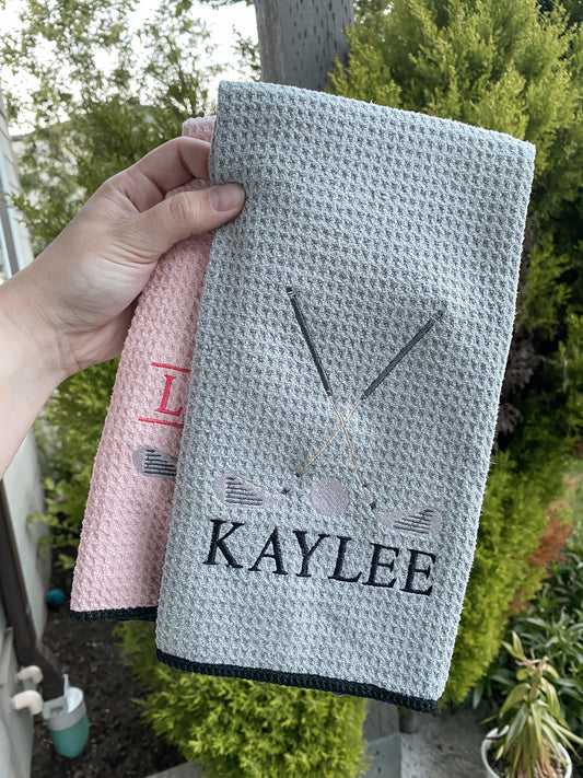 Custom Name Bottom EMBROIDERED Waffle Golf Towel