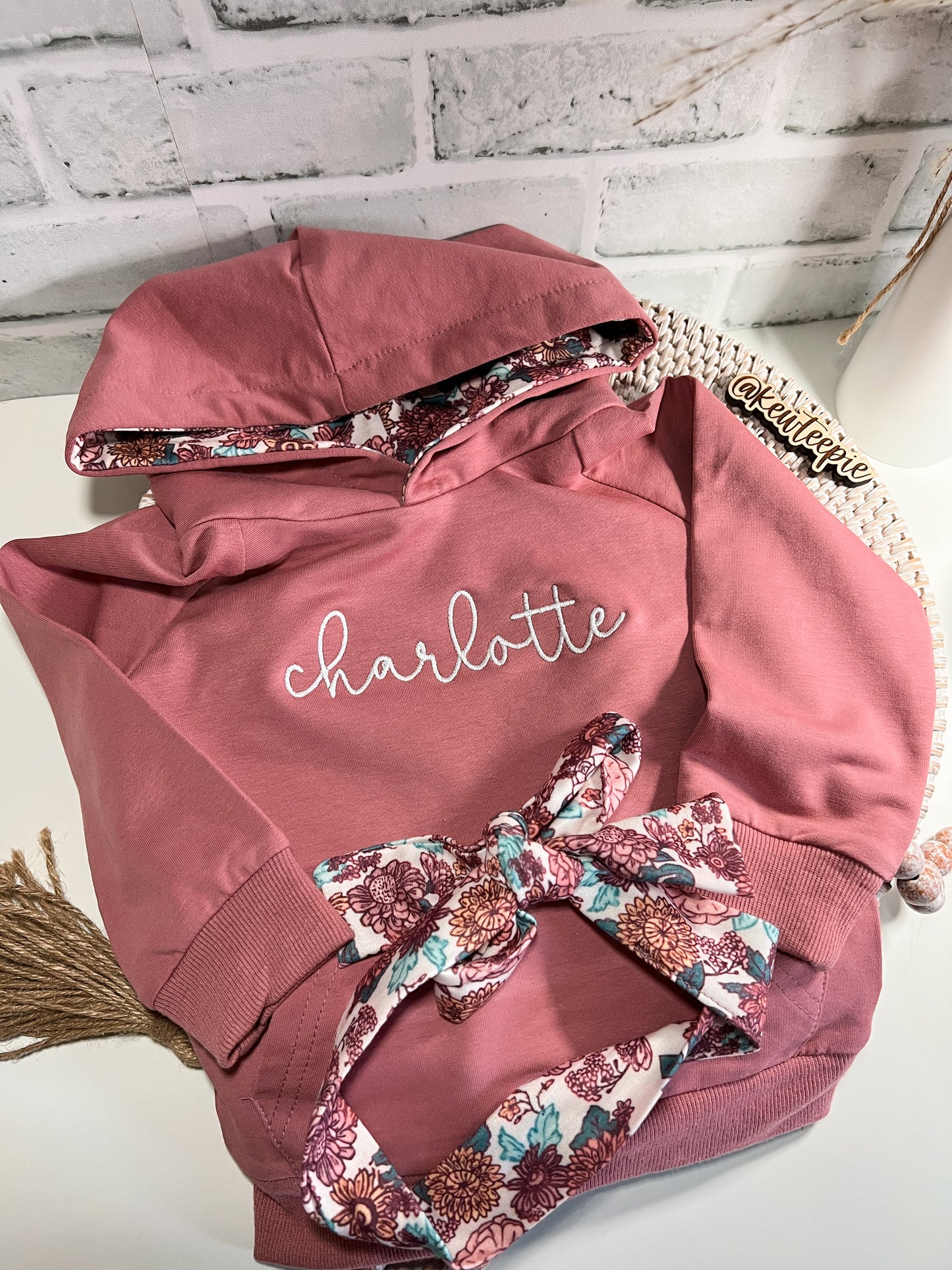 Personalized Name Infant Hooded Floral Sweatsuit Outfit | Embroidered Baby Apparel