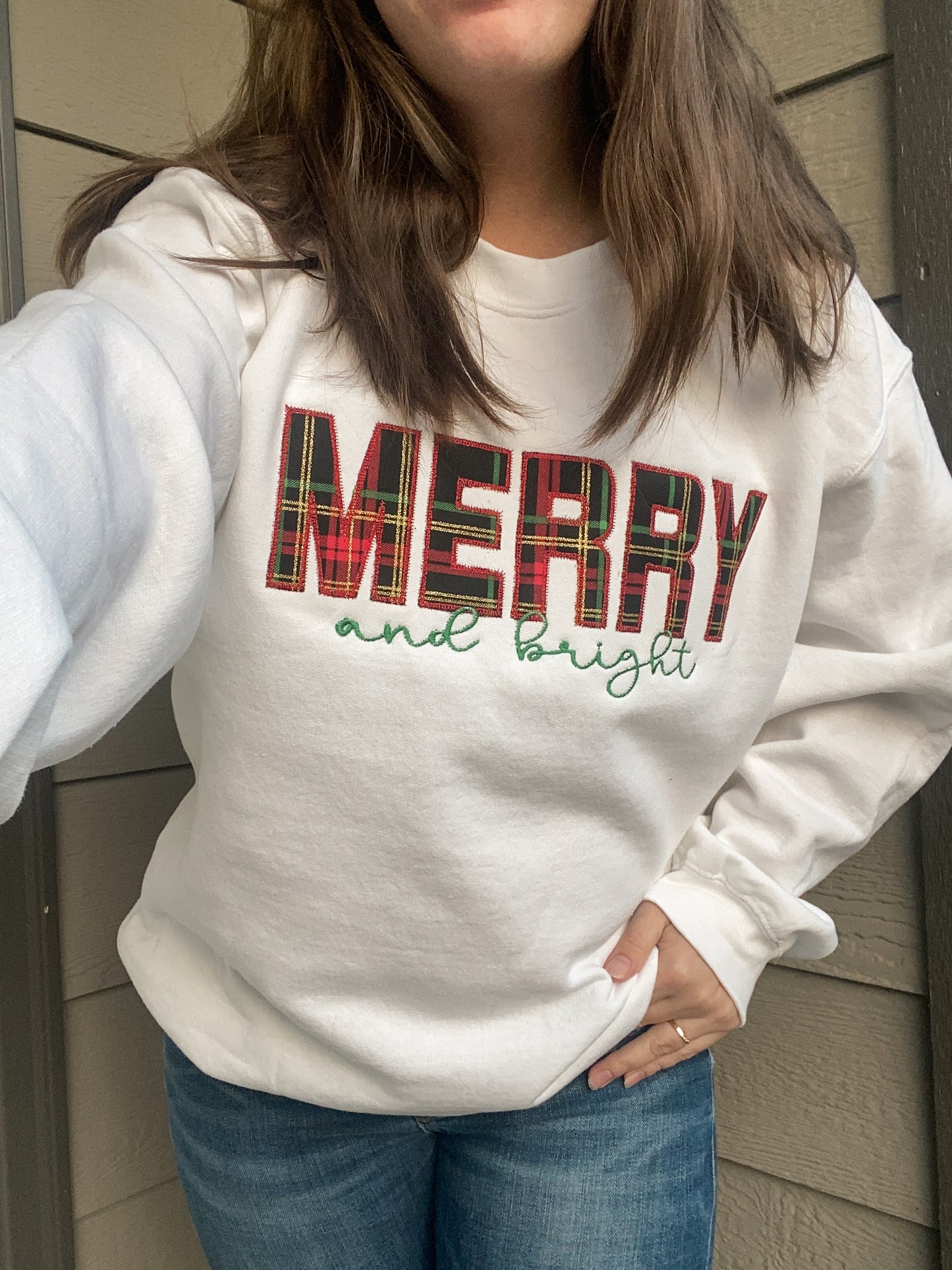 Merry and Bright Appliqué Sweatshirt | Embroidered