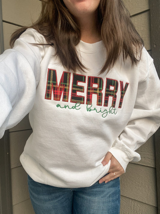 Merry and Bright Appliqué Sweatshirt | Embroidered