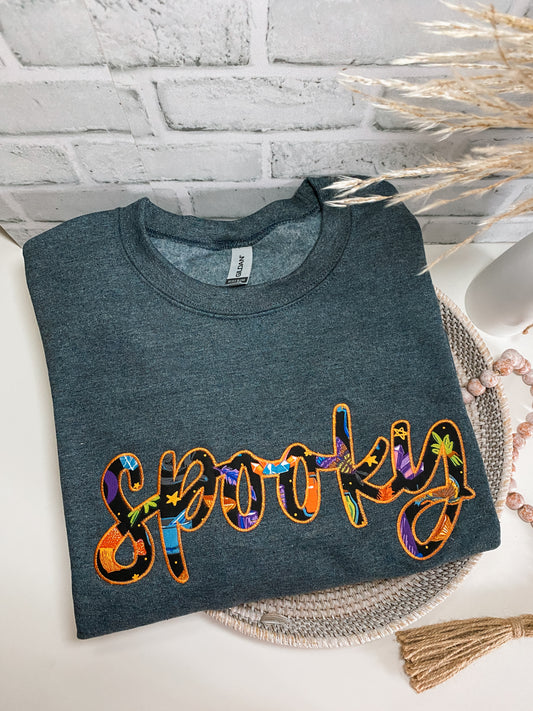Spooky Script Appliqué Halloween Sweatshirt | Embroidered