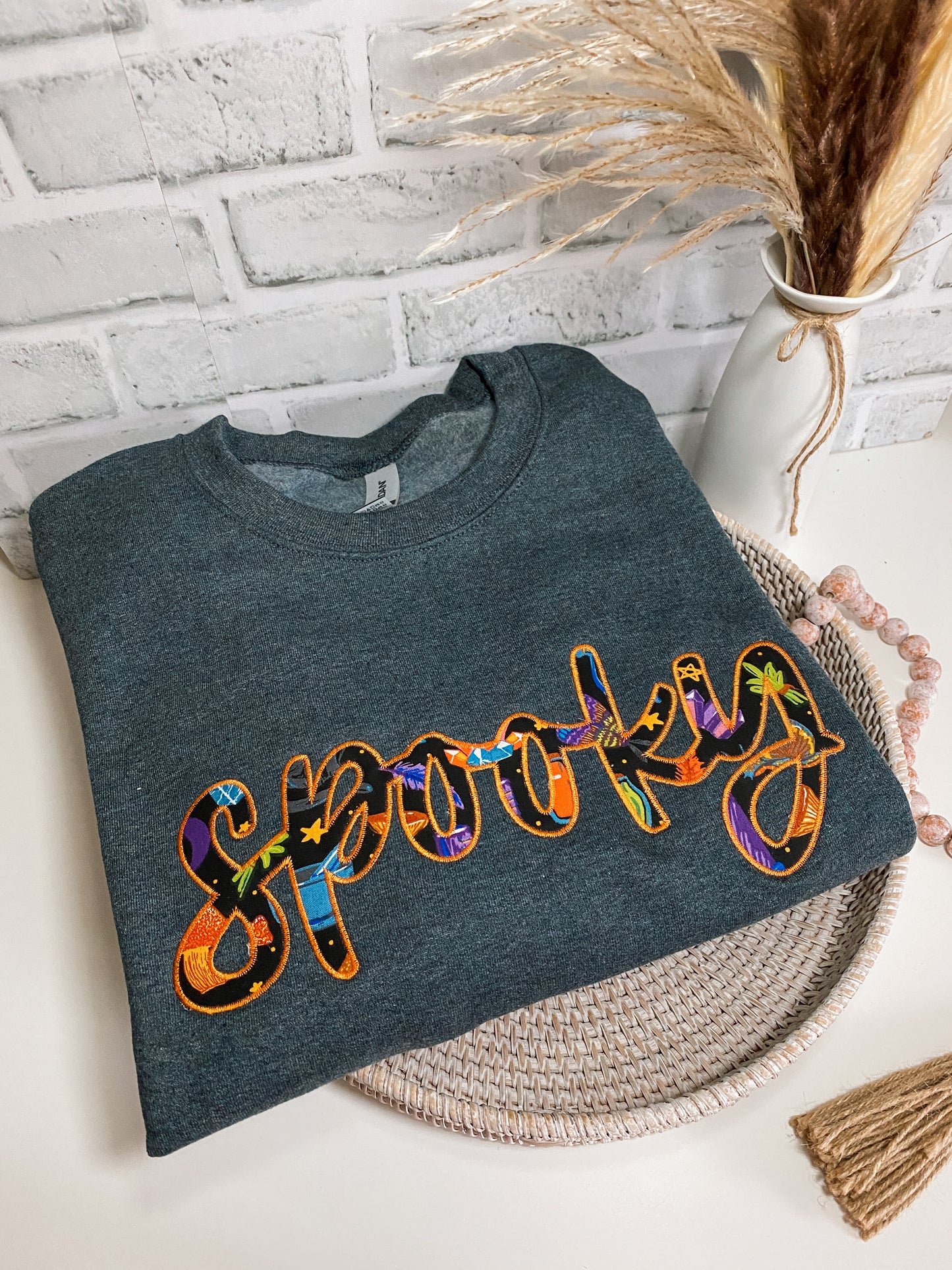Spooky Script Appliqué Halloween Sweatshirt | Embroidered