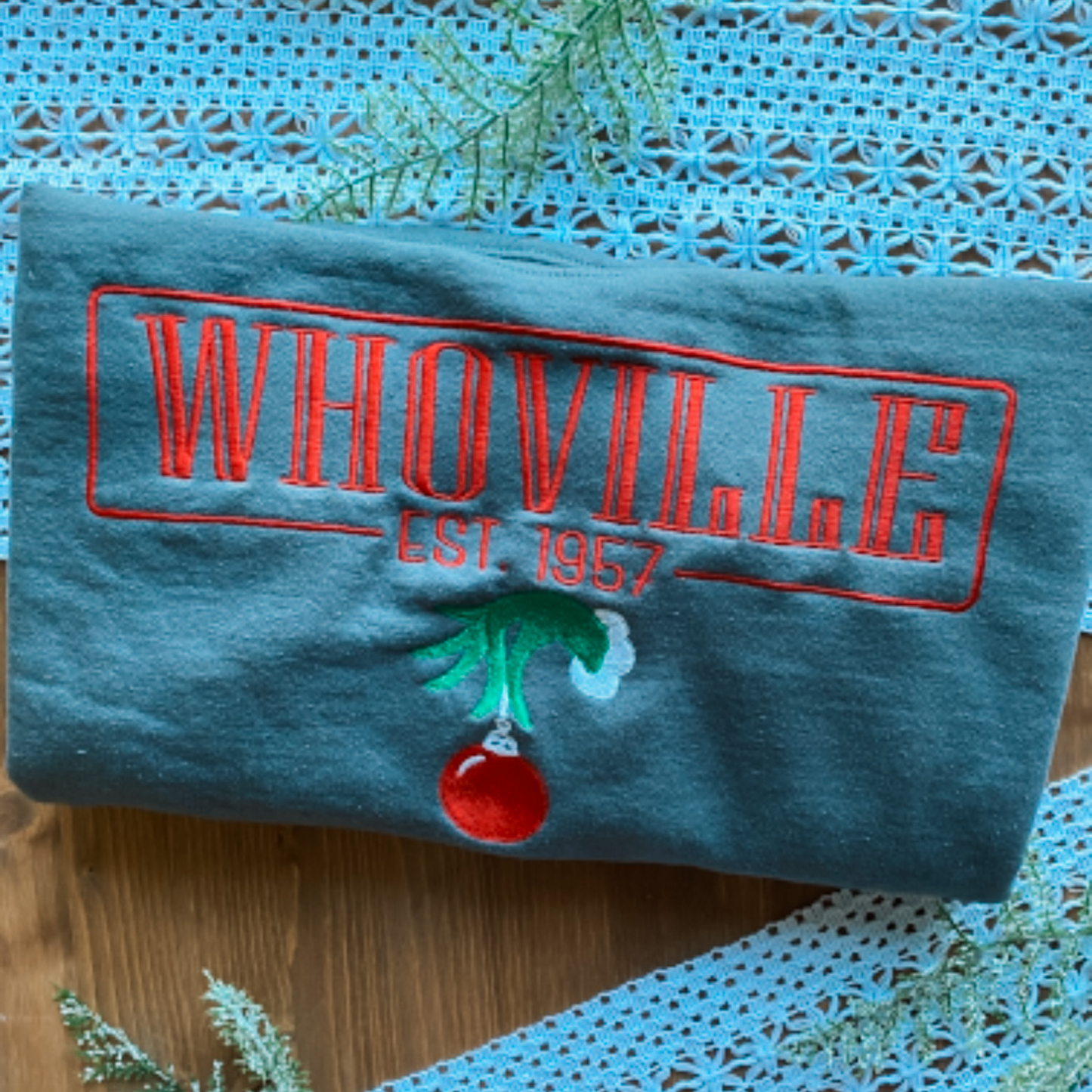 Whoville Holiday Grinch Christmas Sweatshirt | Embroidered