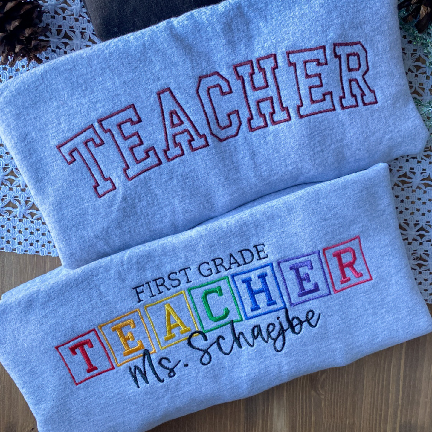 Teacher Outline Curved Block Sweatshirt | Embroidered