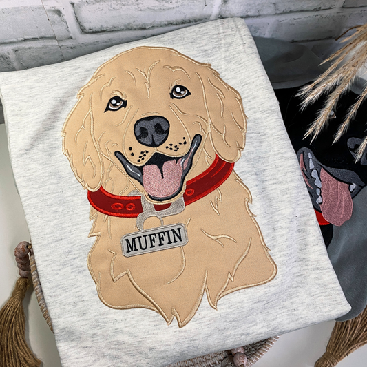 Golden Retriever Appliqué Dog Sweatshirt | Embroidered