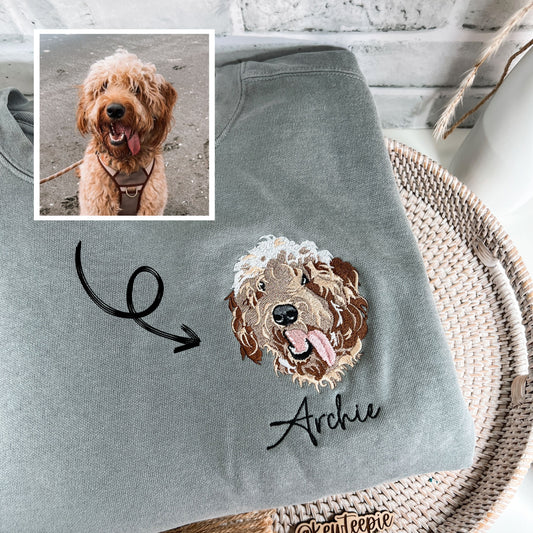 Custom Photo Dog Drawing Chest | Embroidered Apparel