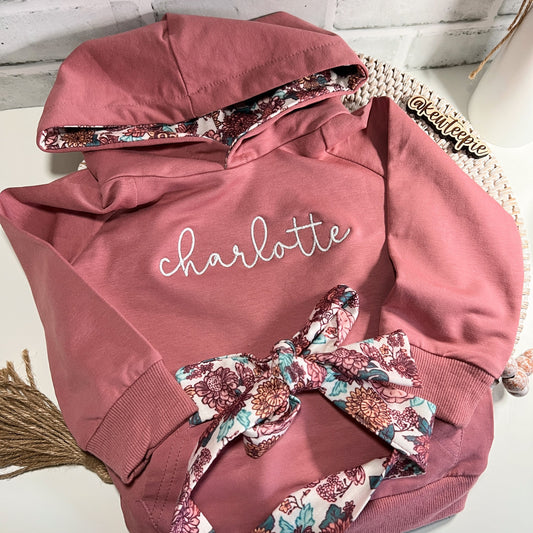 Personalized Name Infant Hooded Floral Sweatsuit Outfit | Embroidered Baby Apparel