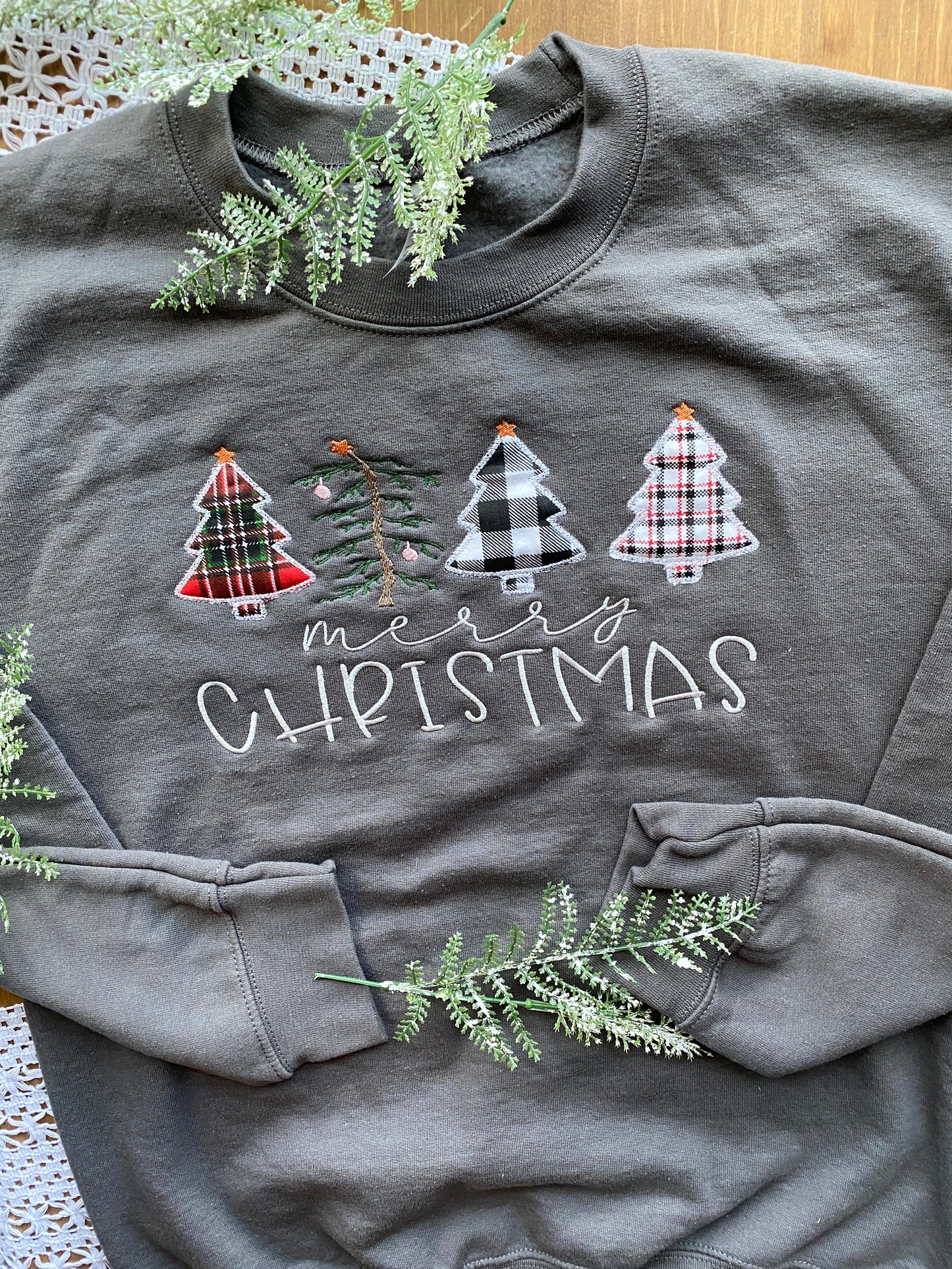 Christmas Trees Appliqué Sweatshirt | Embroidered