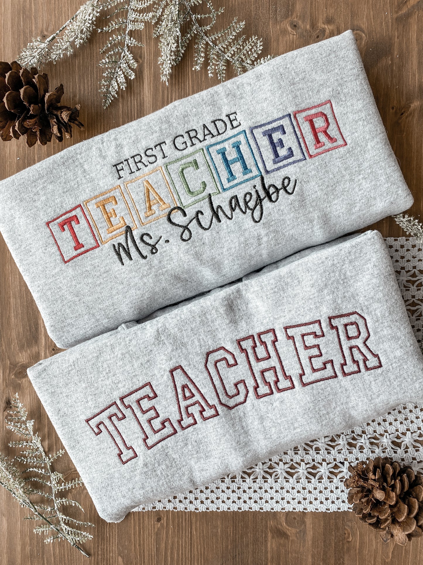 Teacher Rainbow Block Name Sweatshirt | Embroidered