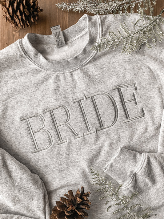 Bride Wedding Minimal Text Sweatshirt | Embroidered