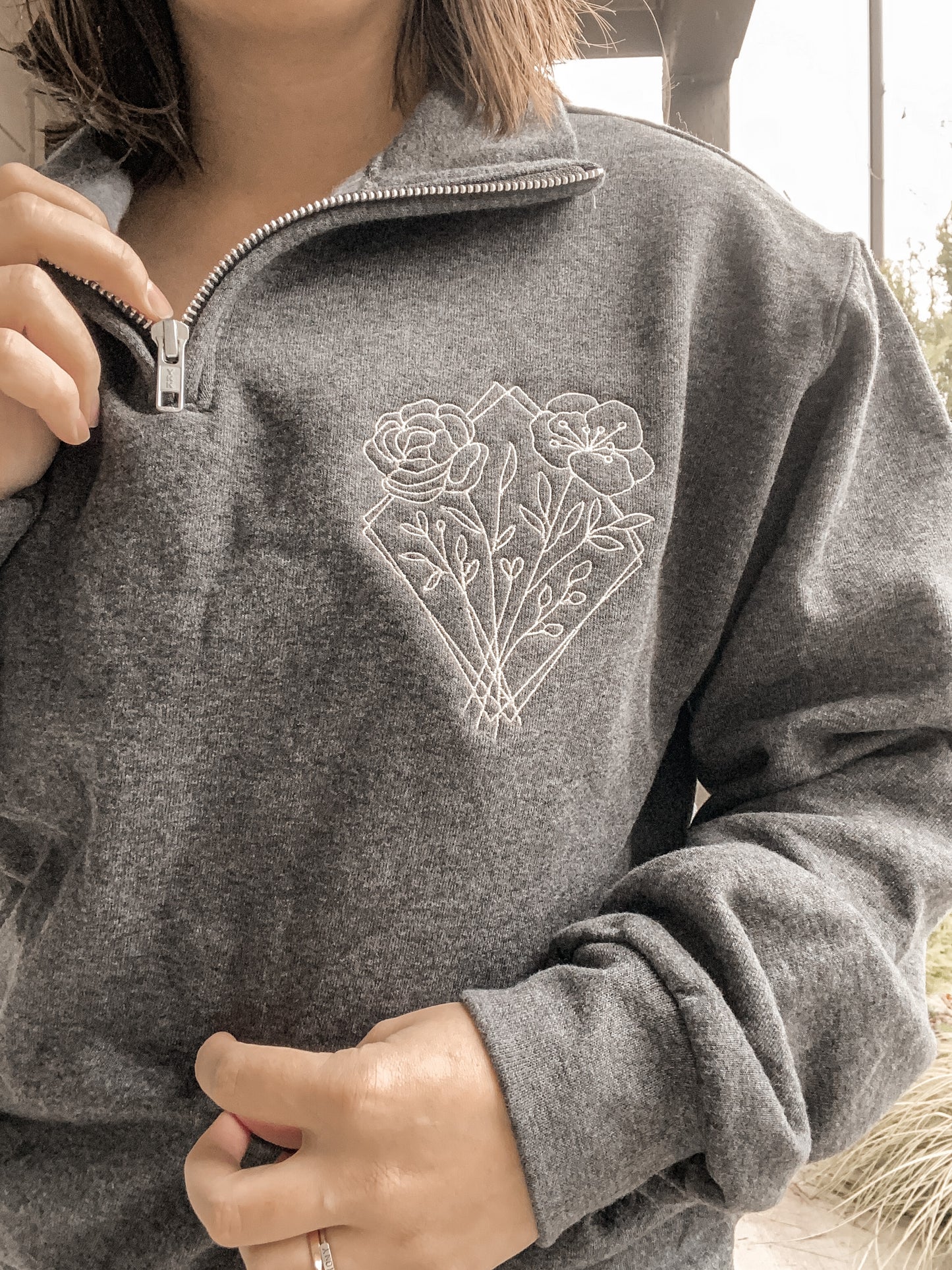 Floral Diamond Quarter Zip | Embroidered Apparel Sweatshirt