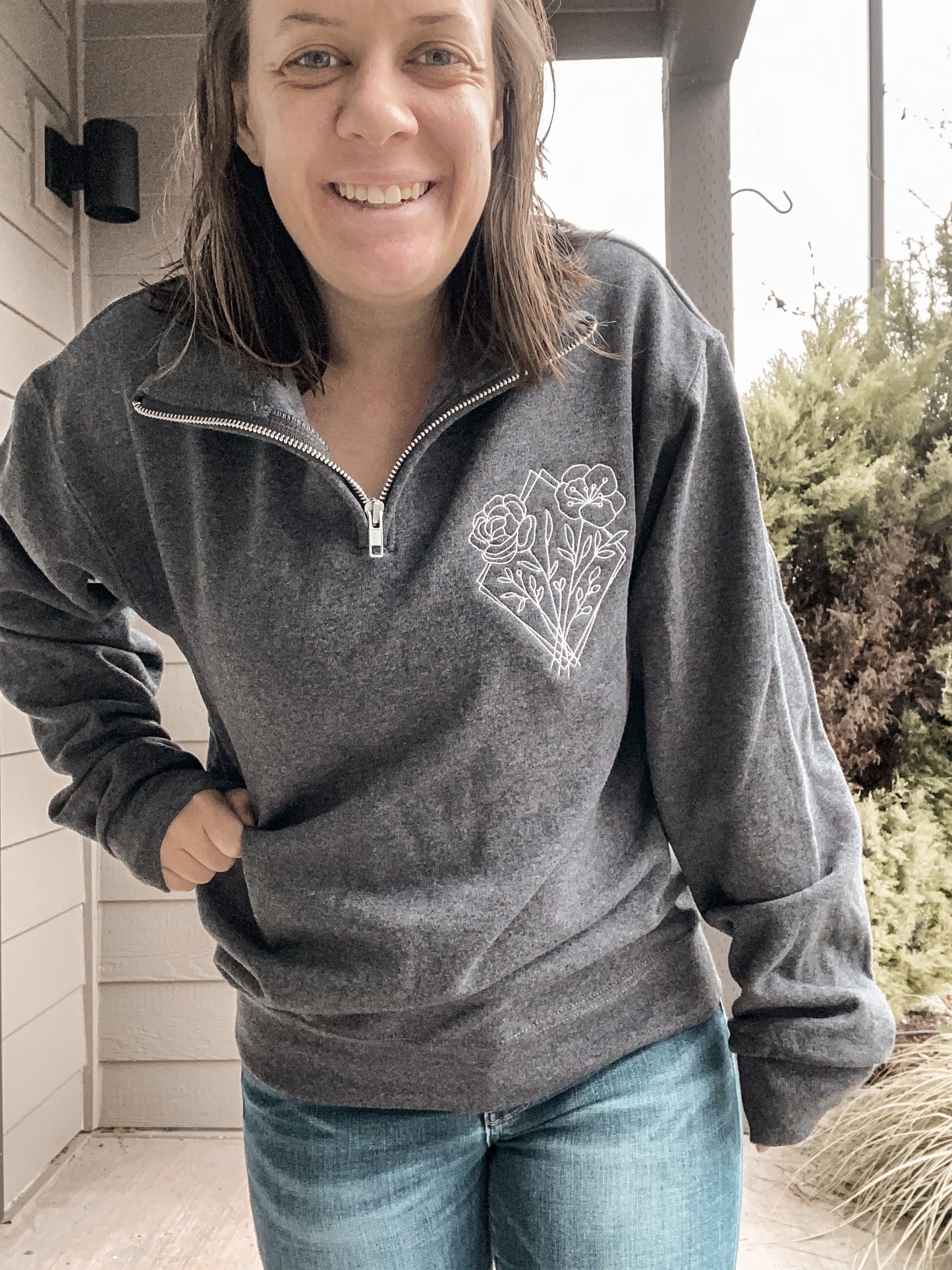 Floral Diamond Quarter Zip | Embroidered Apparel Sweatshirt
