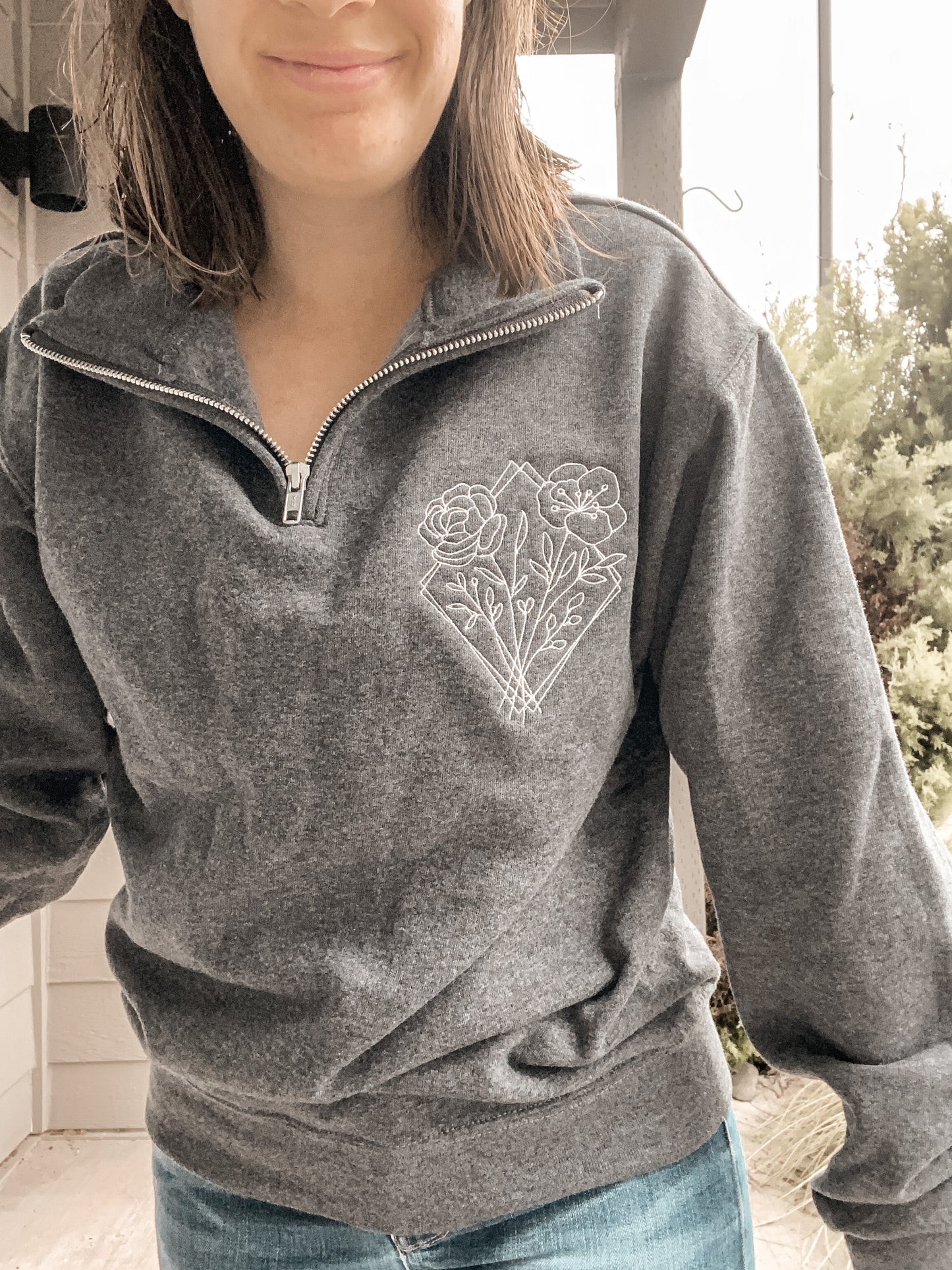 Floral Diamond Quarter Zip | Embroidered Apparel Sweatshirt