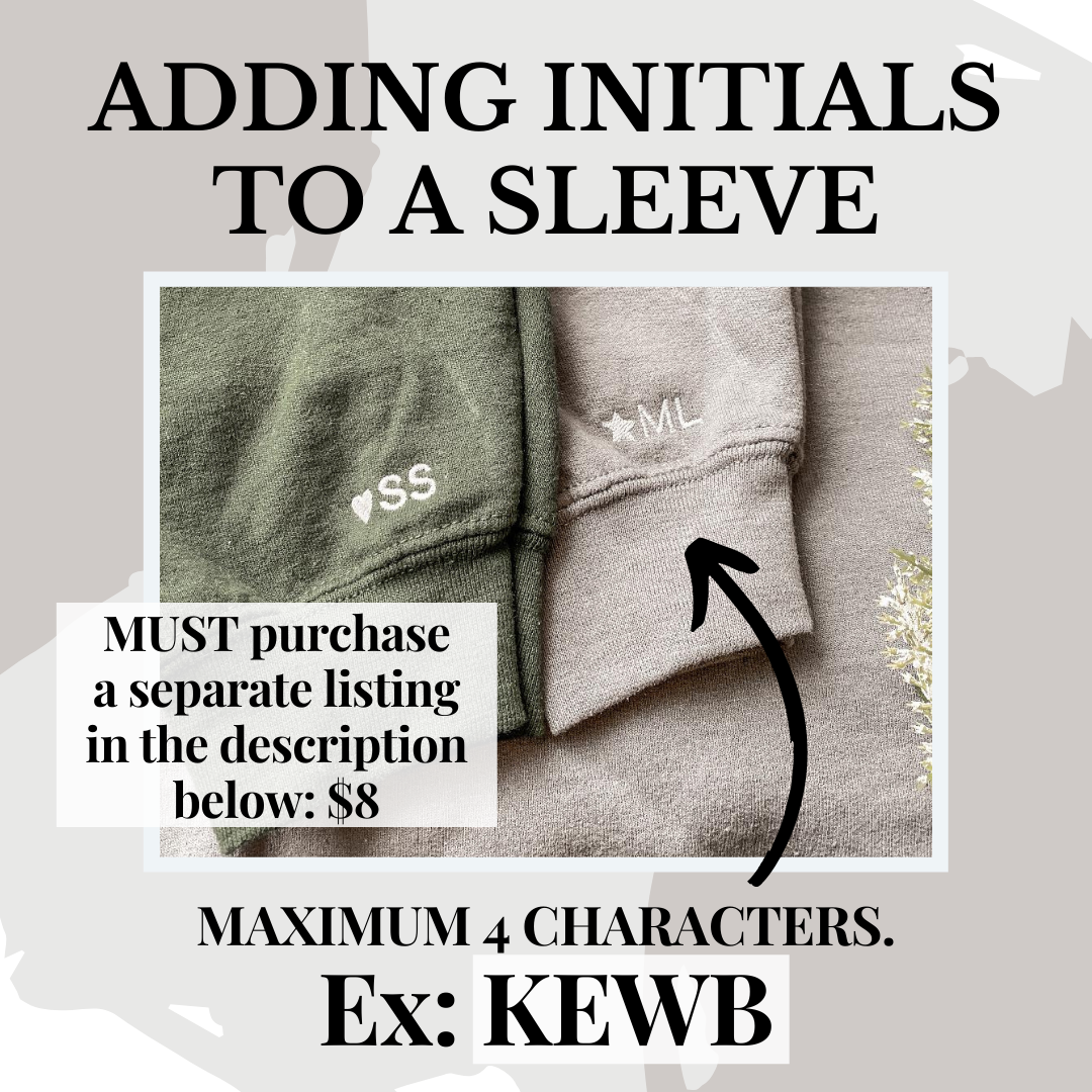 Custom Initials on the Sleeve | Include this listing in a purchase of your crewneck/jacket