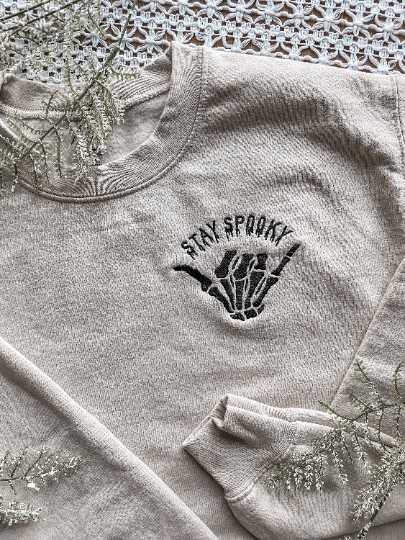 Stay Spooky Hang Loose Skeleton Sweatshirt | Embroidered