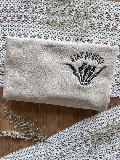 Stay Spooky Hang Loose Skeleton Sweatshirt | Embroidered
