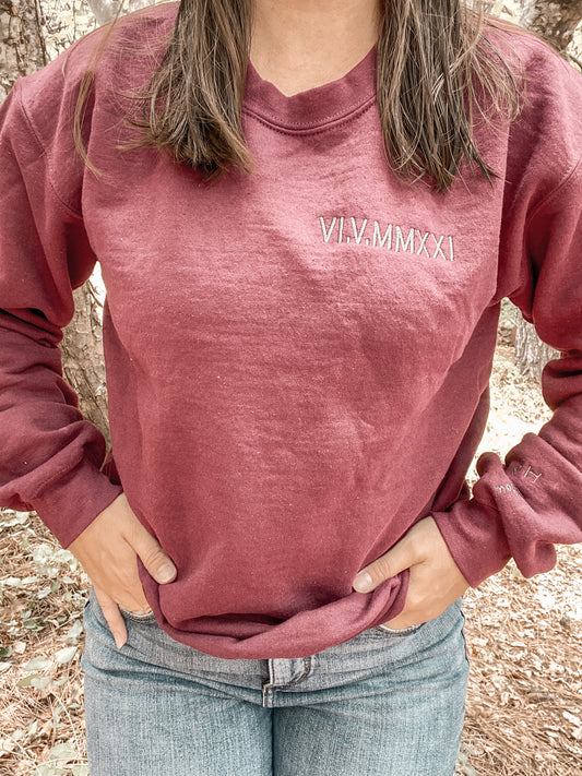Custom Roman Numerals Sweatshirt | Embroidered