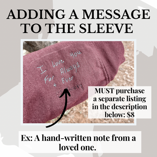 Custom Message on the Sleeve | Include this listing in a purchase of your crewneck/jacket