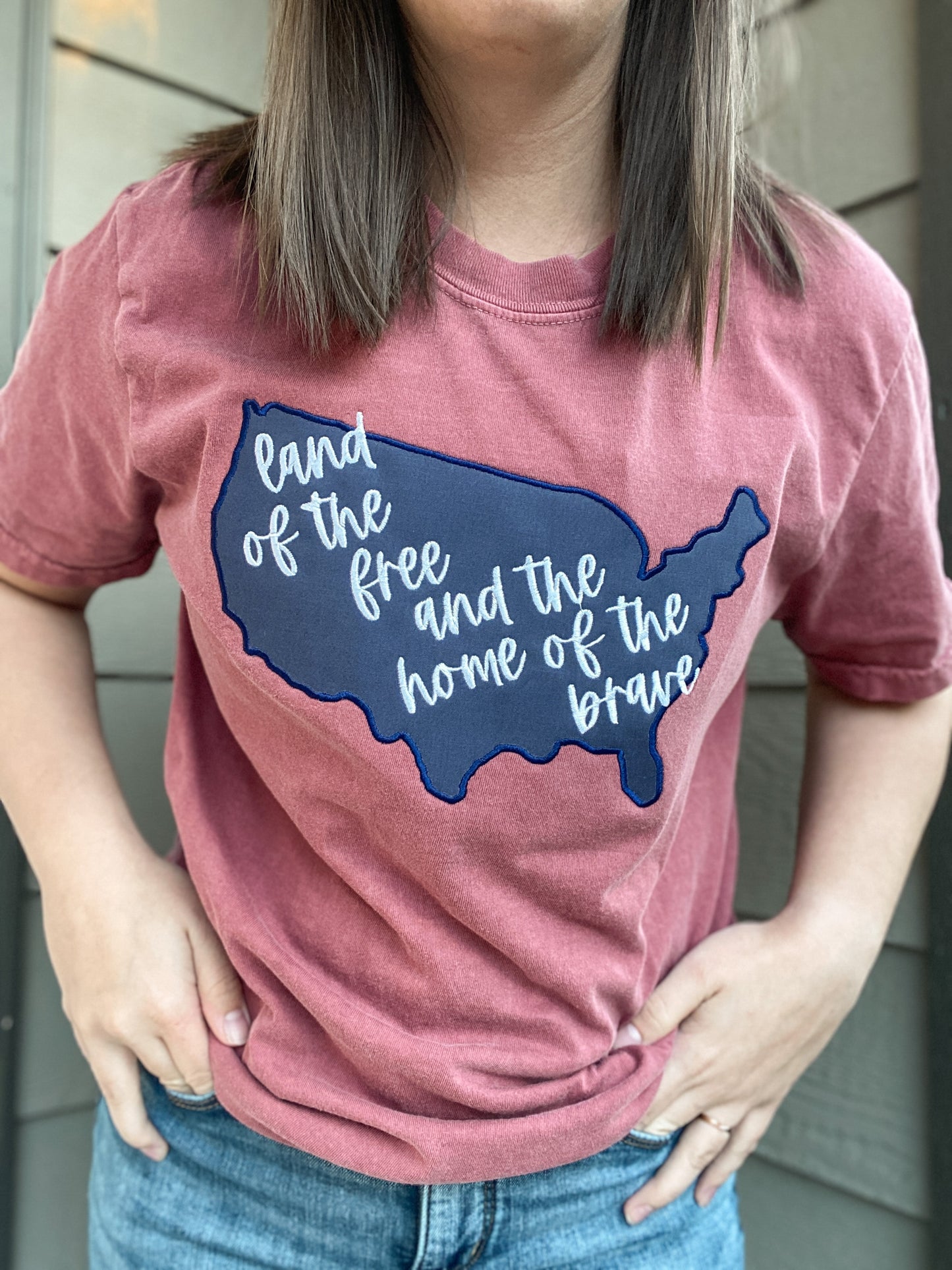 US Map Quote Embroidered Tee
