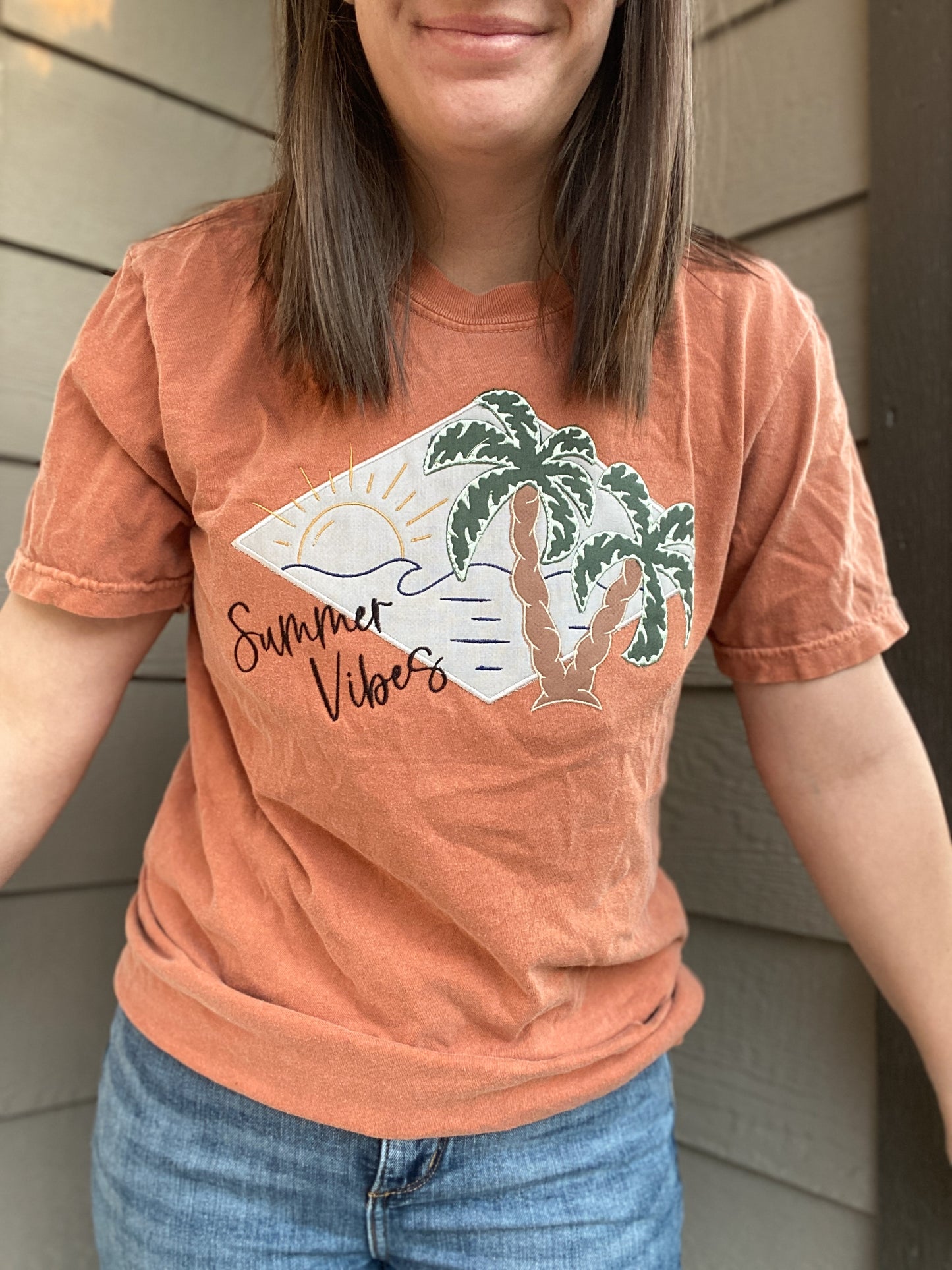 Summer Vibes Applique Embroidered Tee