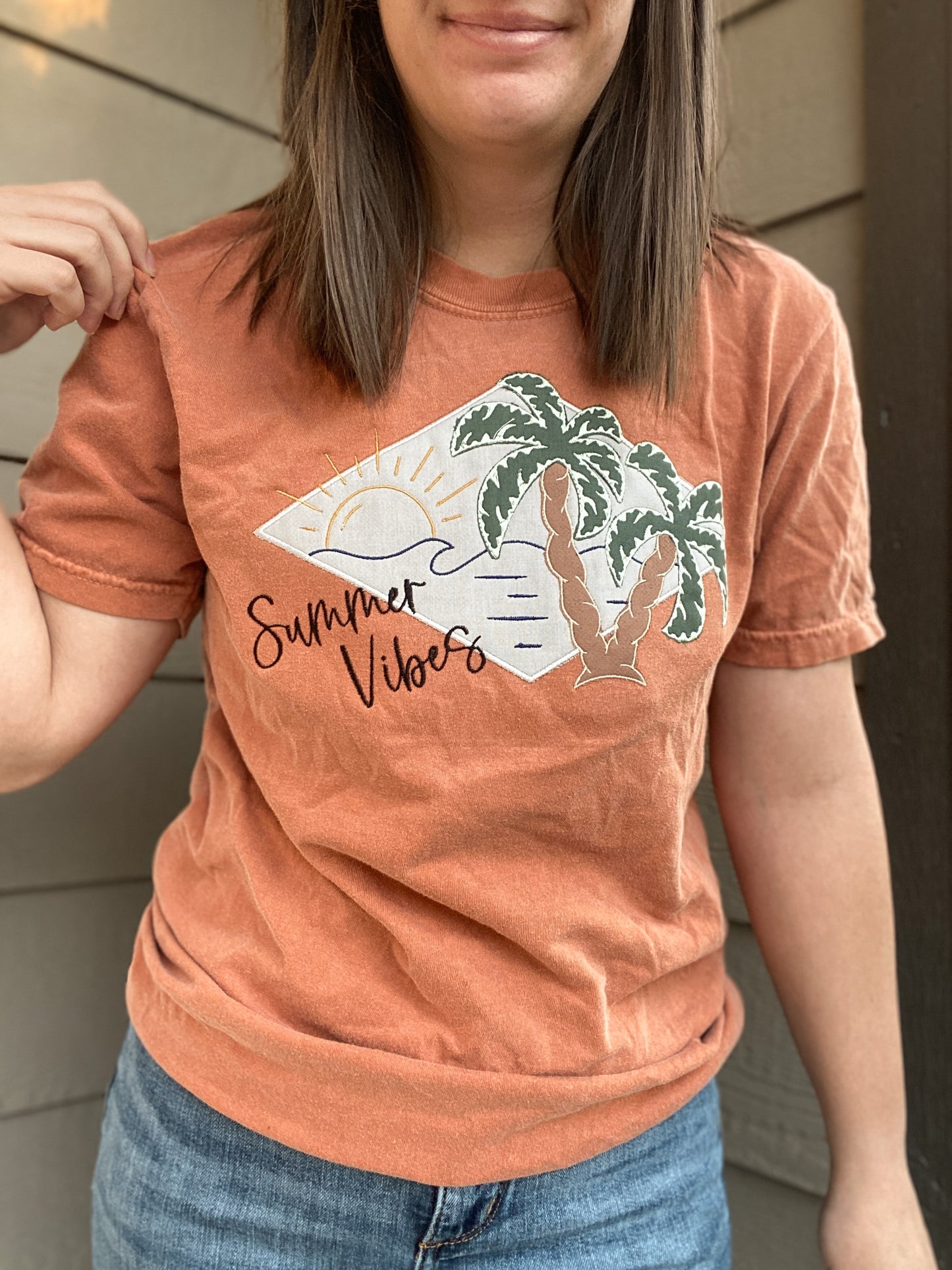 Summer Vibes Applique Embroidered Tee