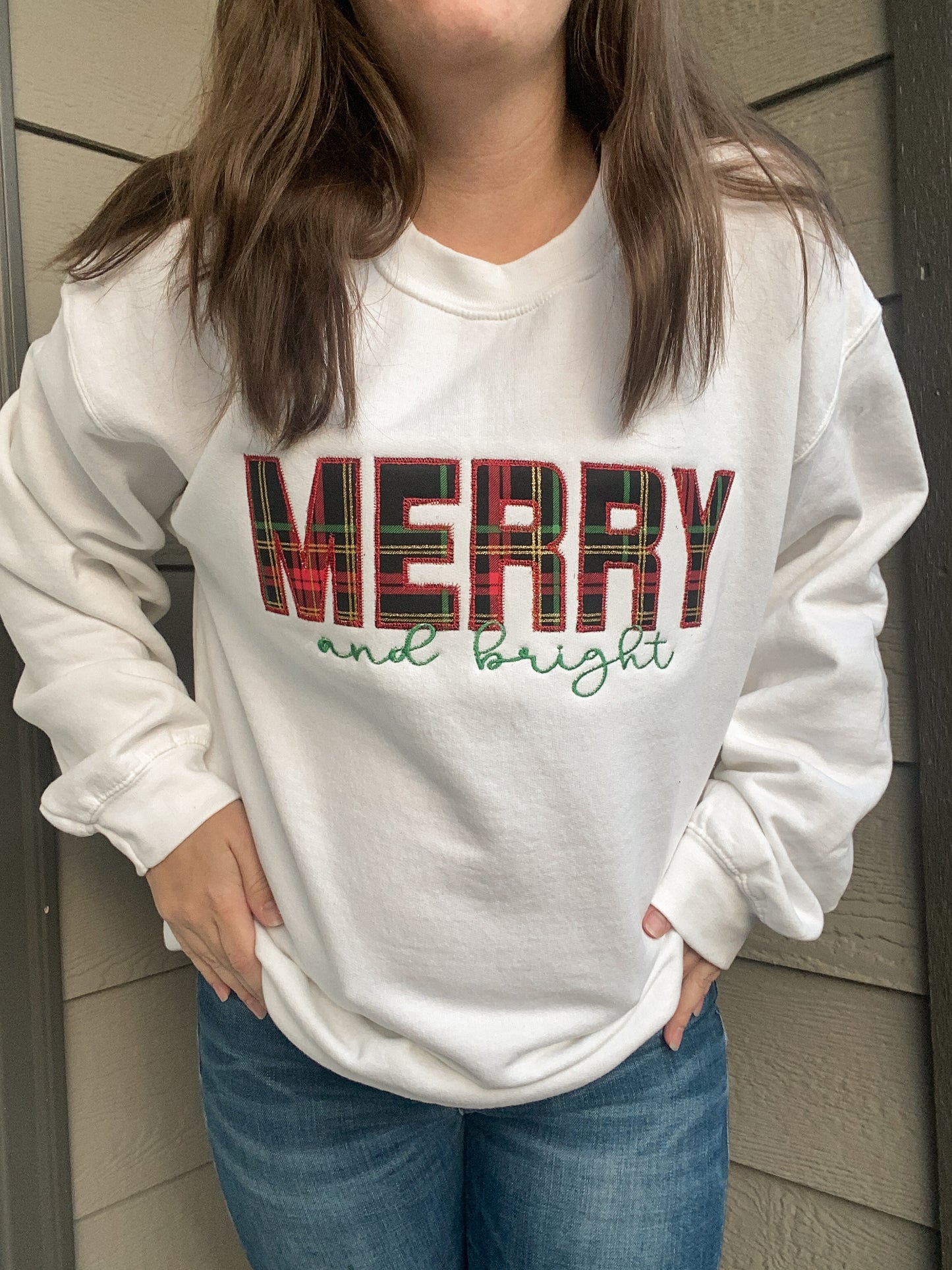 Merry and Bright Appliqué Sweatshirt | Embroidered