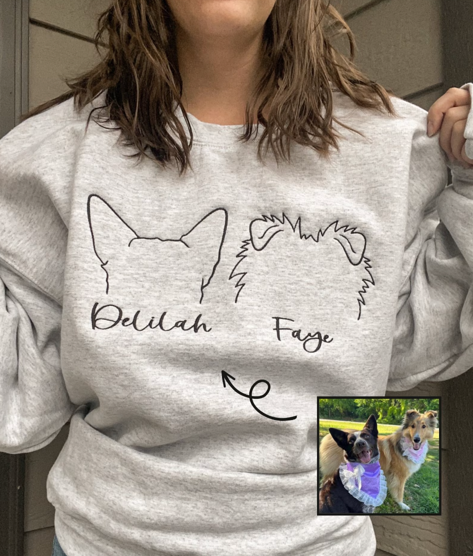 Custom Dog Ears with Names Sweatshirt | Embroidered