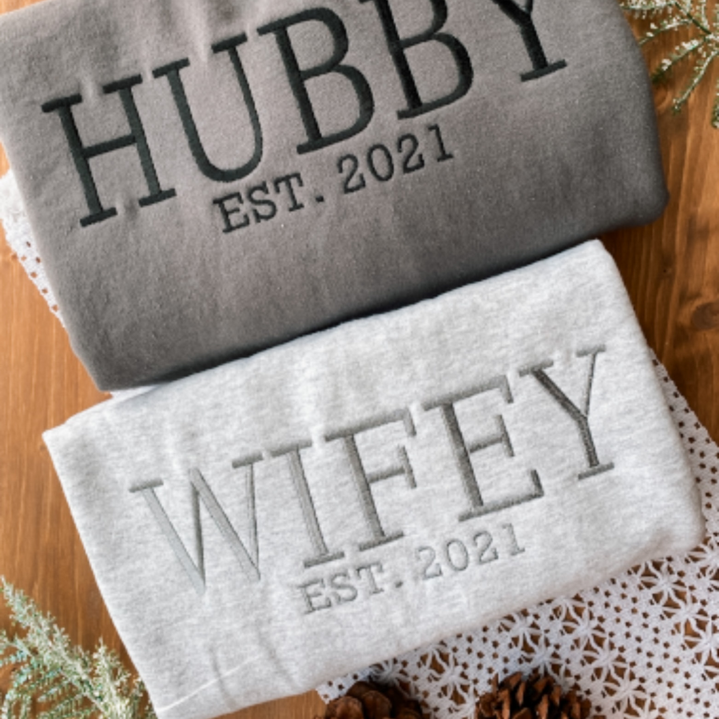 Wifey Established Year Custom Sweatshirt | Embroidered