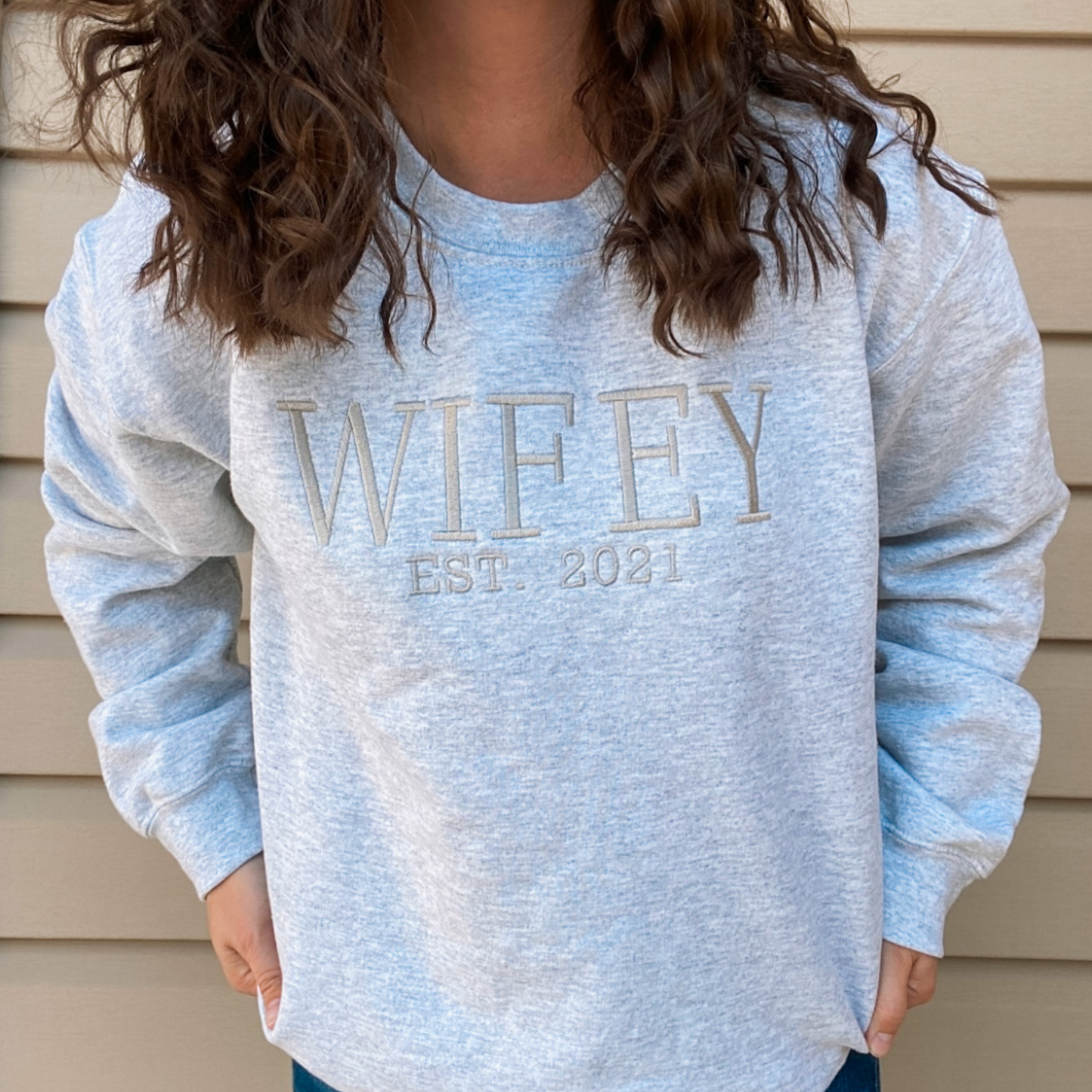 Wifey Established Year Custom Sweatshirt | Embroidered