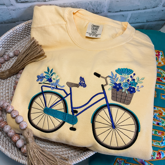 Spring Floral Bike Sweatshirt | Embroidered